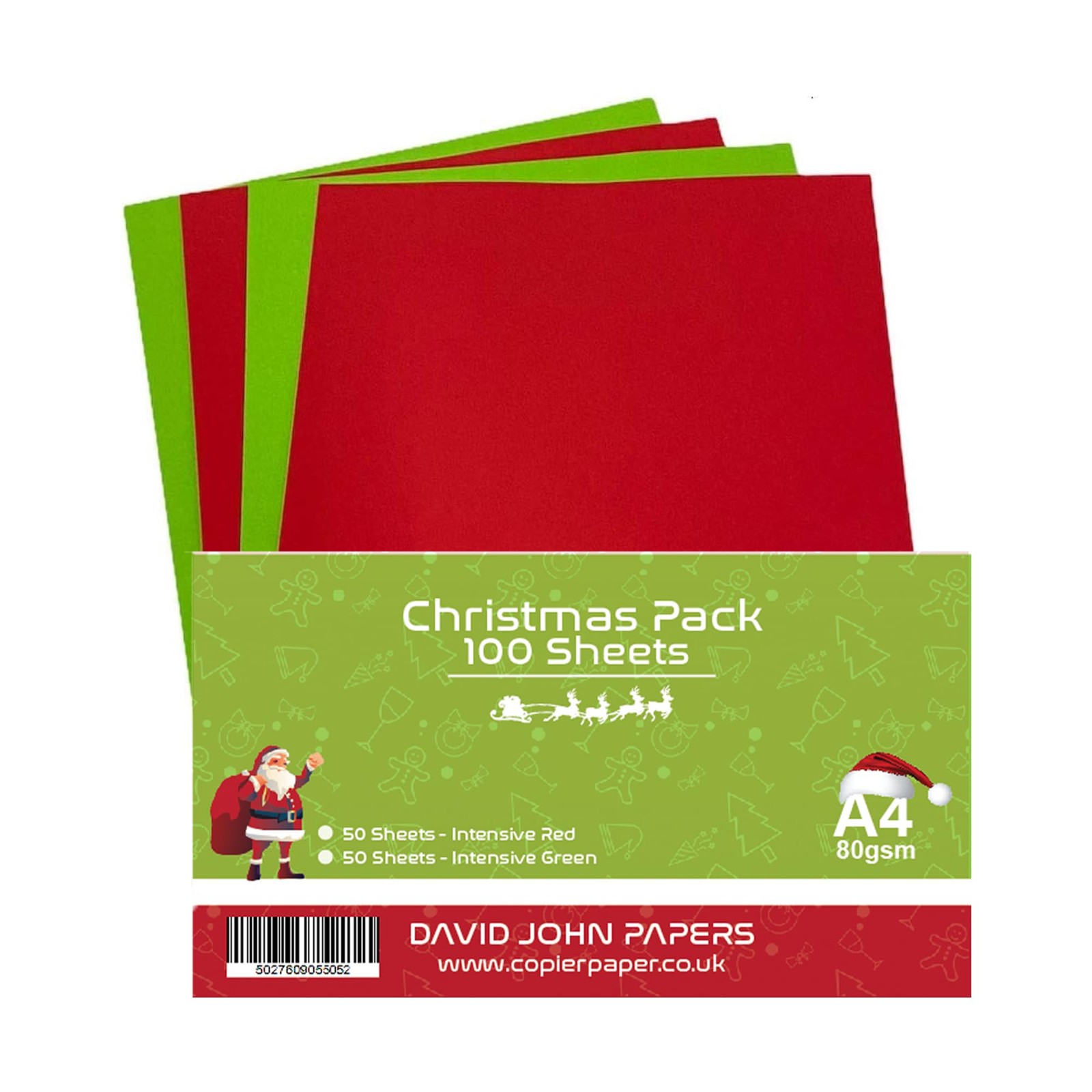 A4 Coloured Christmas Paper, 80gsm, Intense Red and Intense Green, 10…