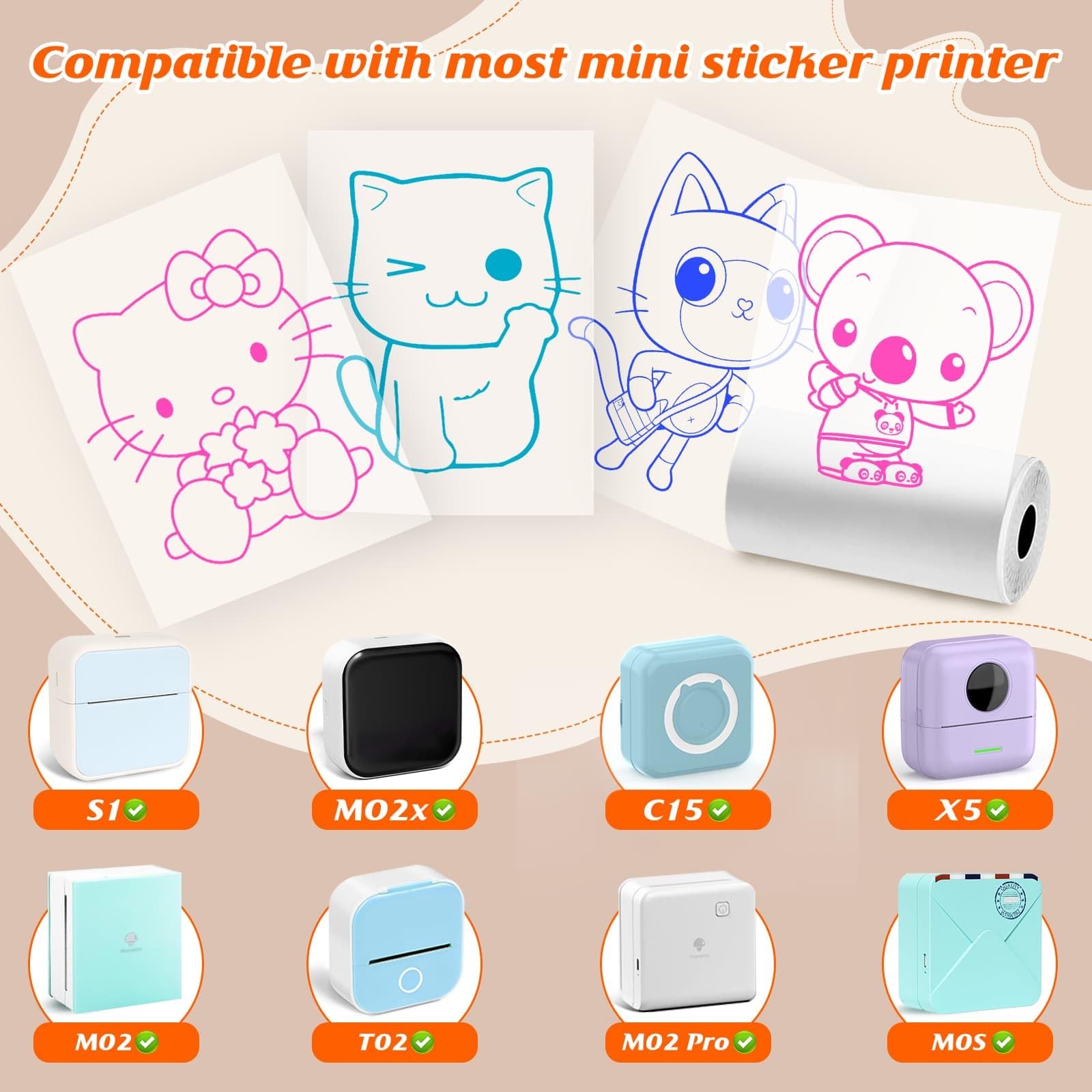Color Text Transparent Sticker Paper, Mini Printer Paper for Phomemo T02/M02/…