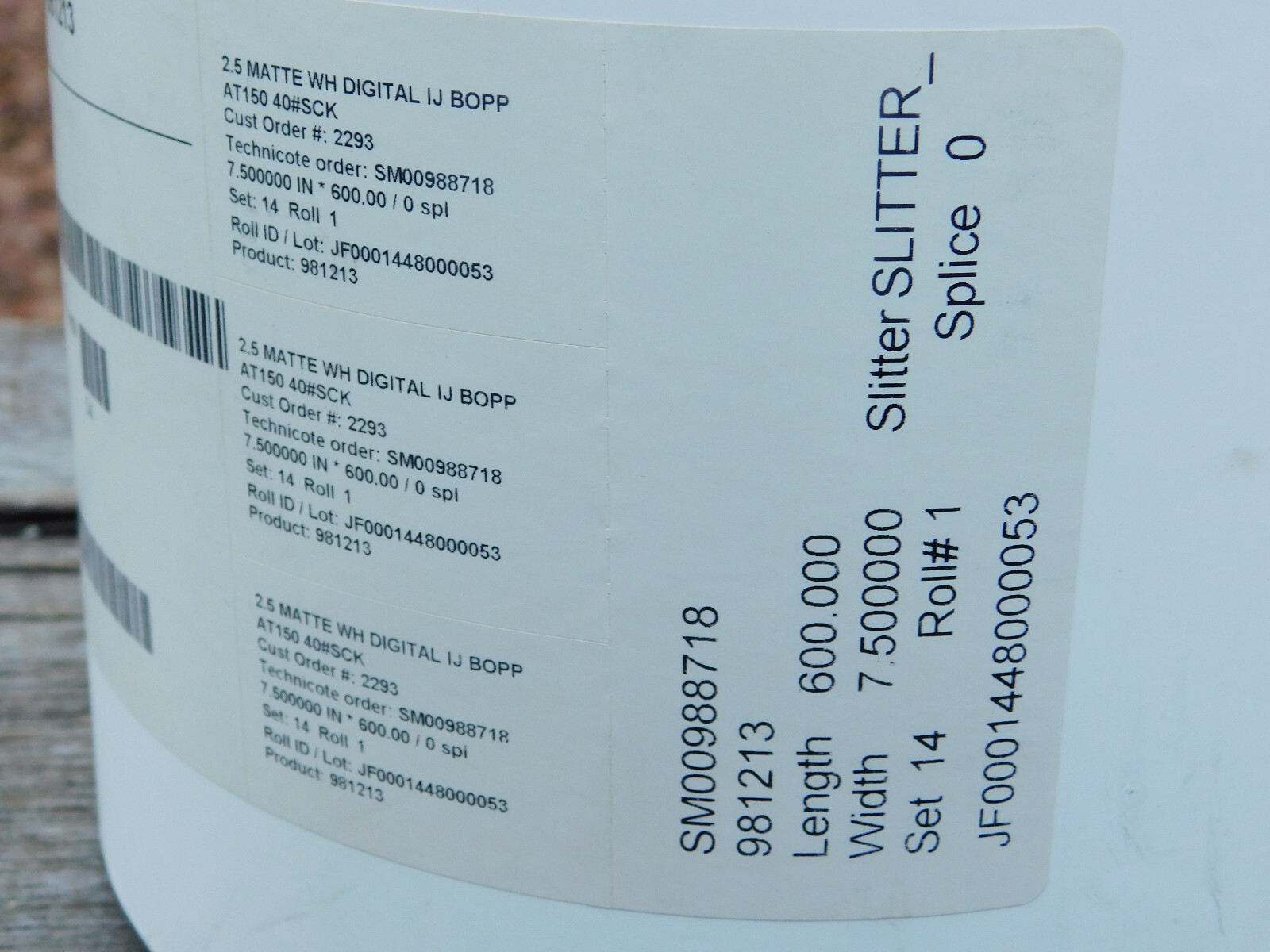 Technicote 2.5 Matte WH Digital IJ BOPP AT150 40#SCK Paper Roll 7.5″ wide
