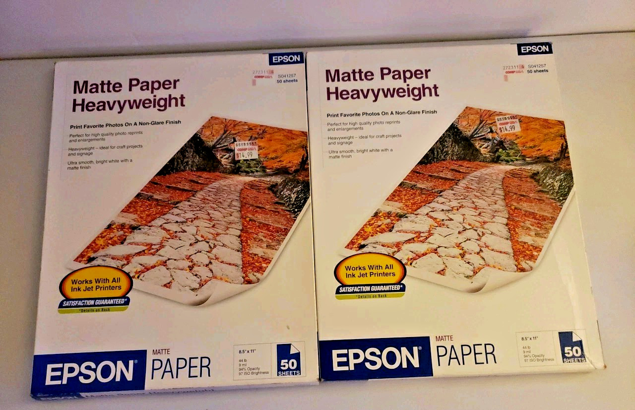 Lot Of 2 Epson Matte Heavyweight Photo Paper S041257 8.5 x 11 50 sheets Per Box