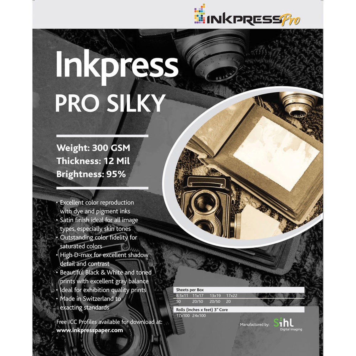 Inkpress Pro Silky Inkjet Photo Paper, 300gsm, 12mil, 95% Bright, 5×7″, 100 Shee