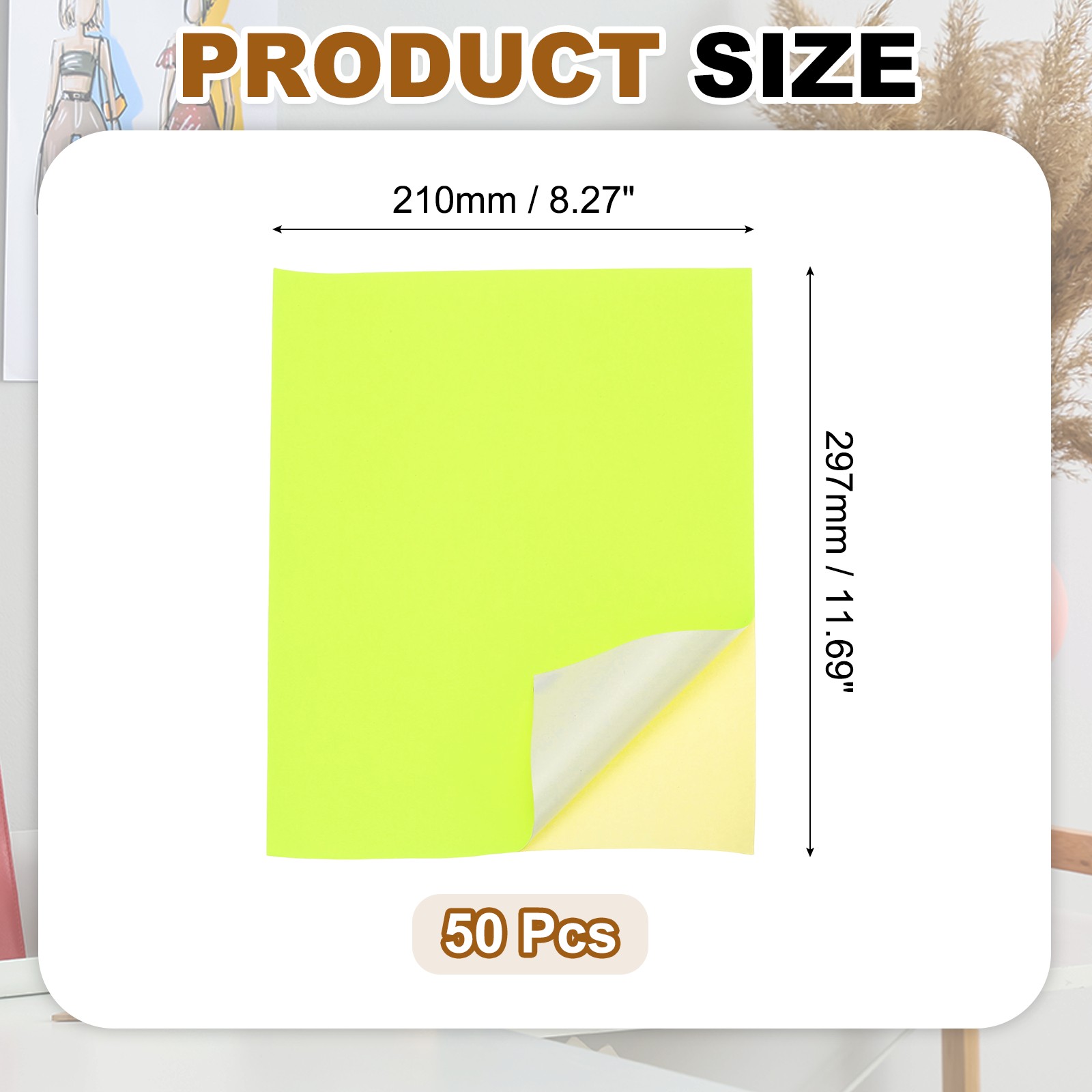 50 Sheets Yellow A4 Printer Stickers, 50 Pieces