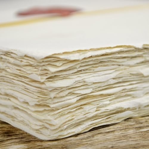 Vintage Off-White Deckle-Edge Handmade Printer Paper, 100% Cotton, 100 Sheets, 9