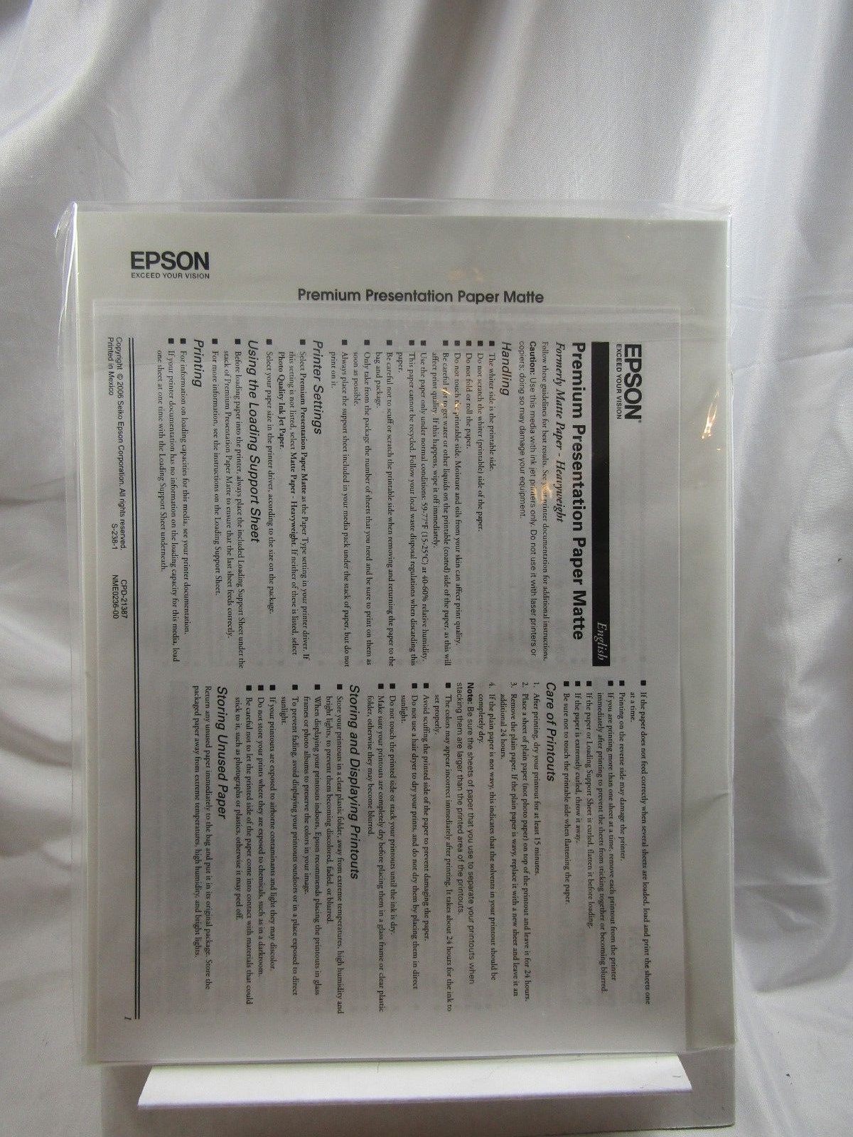 EPSON~PREMIUM Presentation Paper~MATTE~50~Letter Size~44lb/9 mil*SEALED*S041257