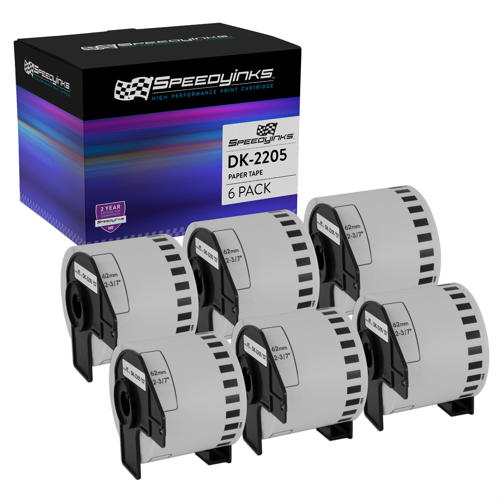 6PK Compatible Brother DK-2205 White Paper Tape – 2.4 in x 100 ft