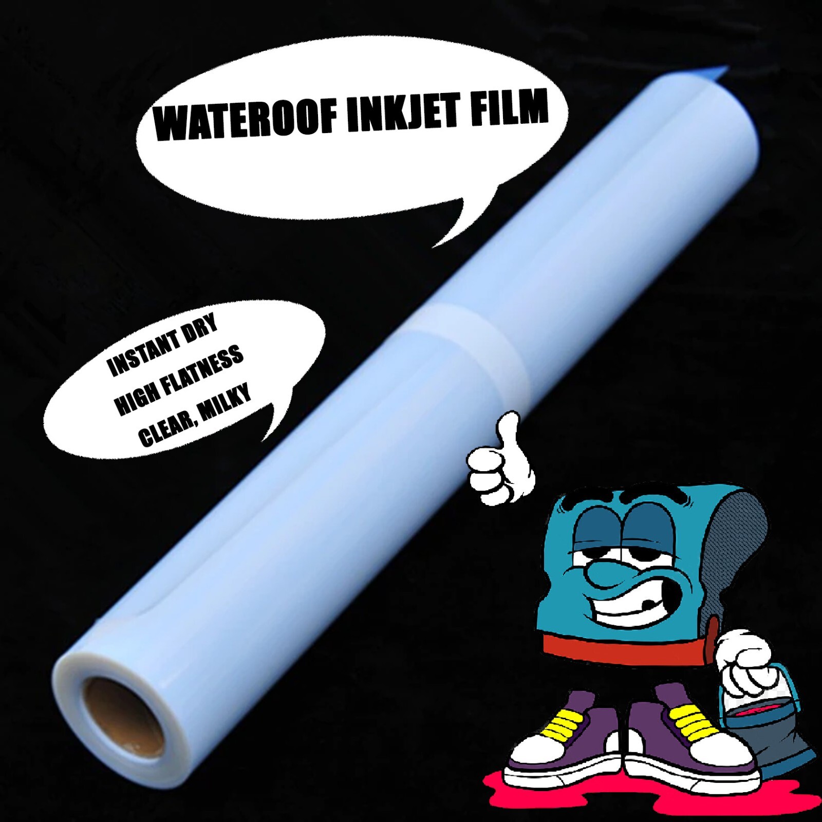 13″ X 100’，2 rolls，Waterproof Quick Dry Milky Inkjet Screen Printing Film