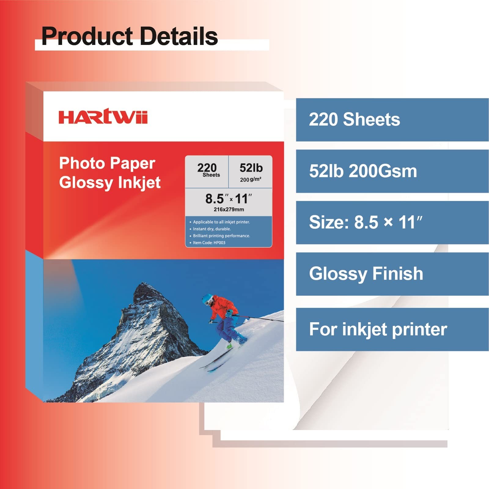 220 Pack Photo Paper Glossy Inkjet 8.5×11 inches 52lb 200Gsm Letter Size for …