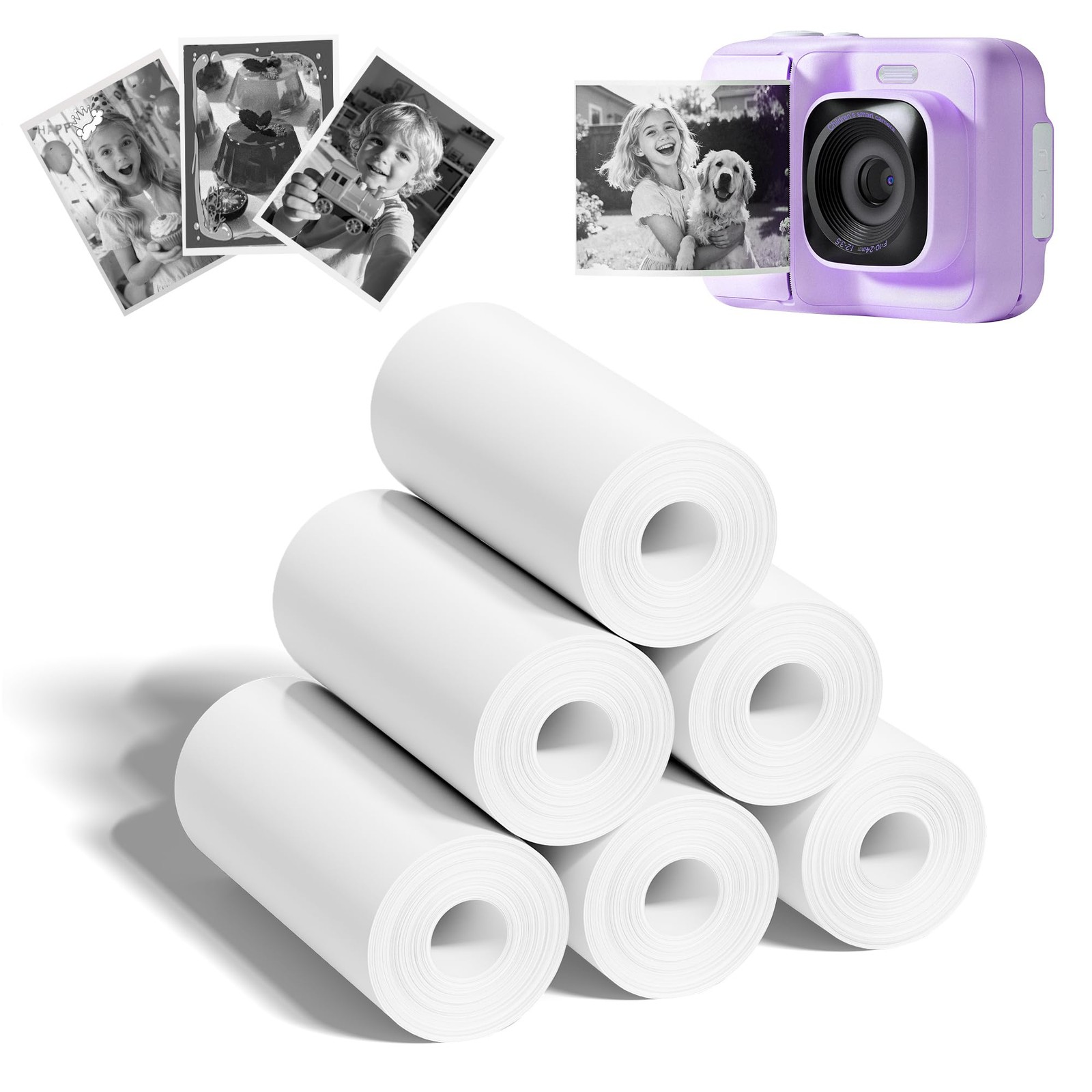 6 PCS 2.2 Inch x 26ft Kids Instant Print Camera Thermal Paper Refills Funshot