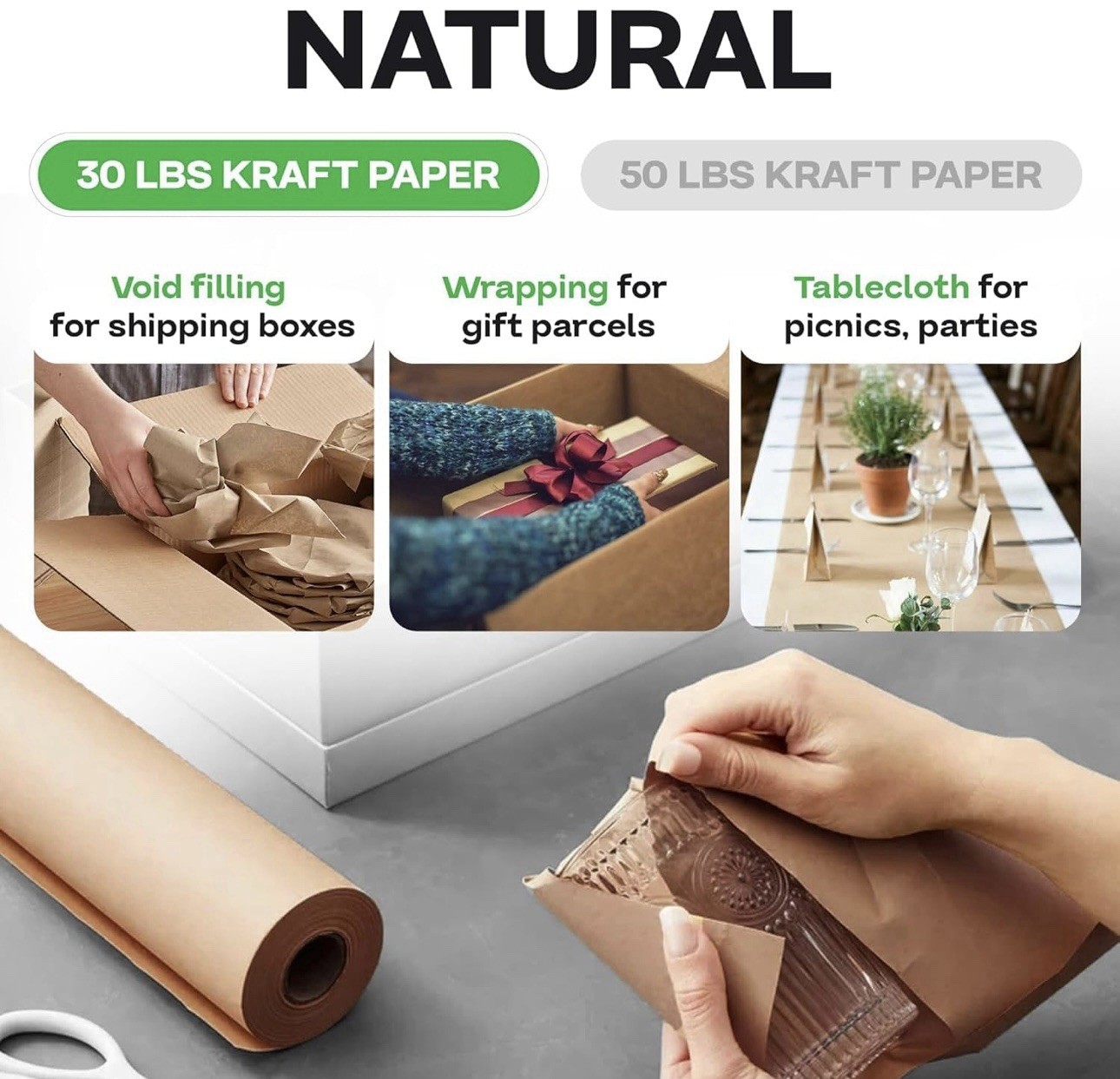 IDL Packaging Large Brown Kraft Paper Roll 18″ x 1200 feet (14400 inches) – N…