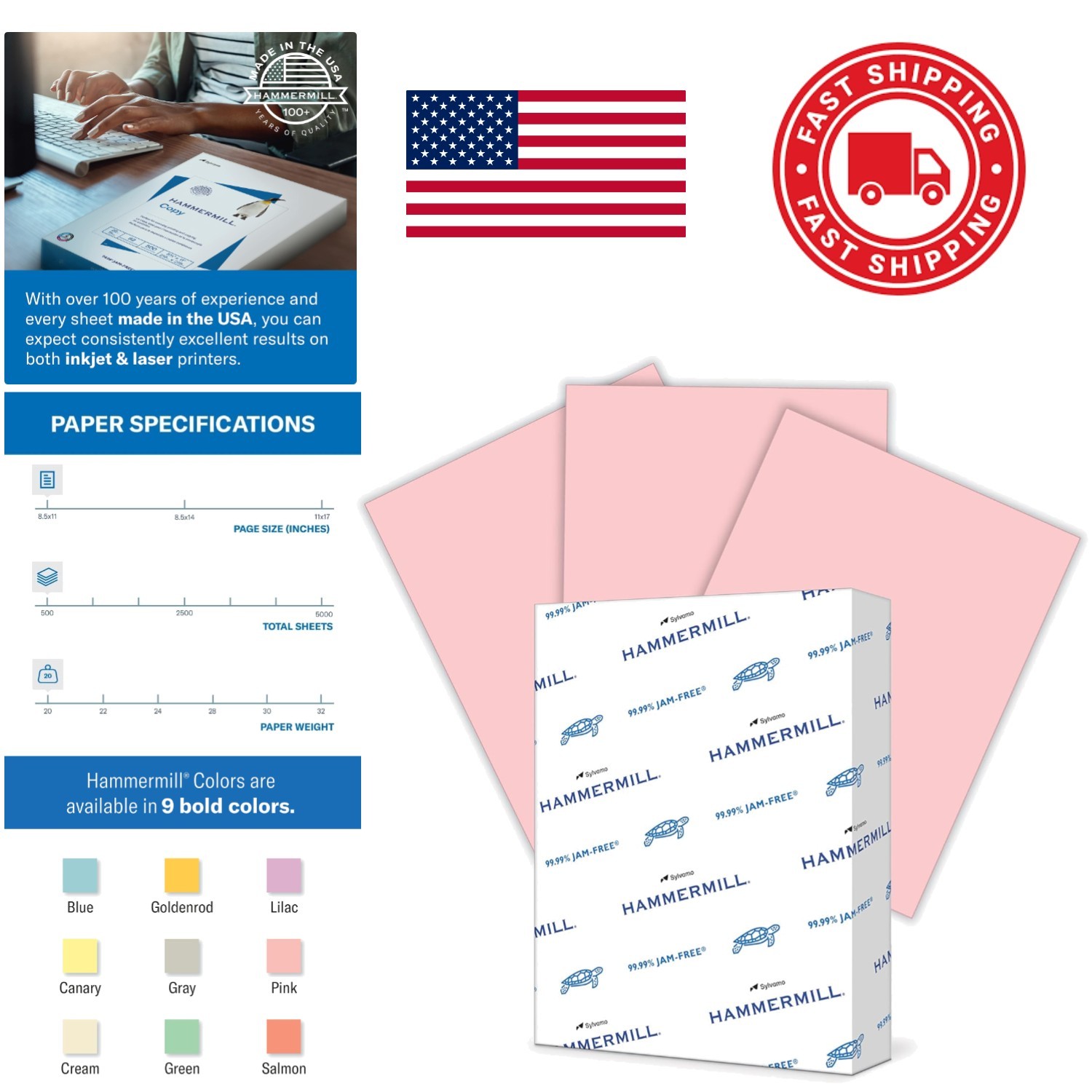 Pastel Colored Paper 20lb Pink 8.5 x 11 Inch 500 Sheets Great for Projects