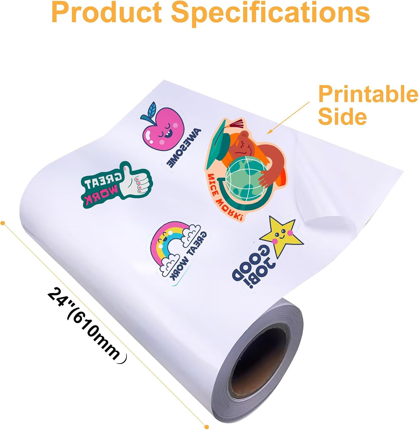 Glossy White 24″ X 1200″ (100 Ft) Printable Vinyl Sticker Paper, Waterproof Lab