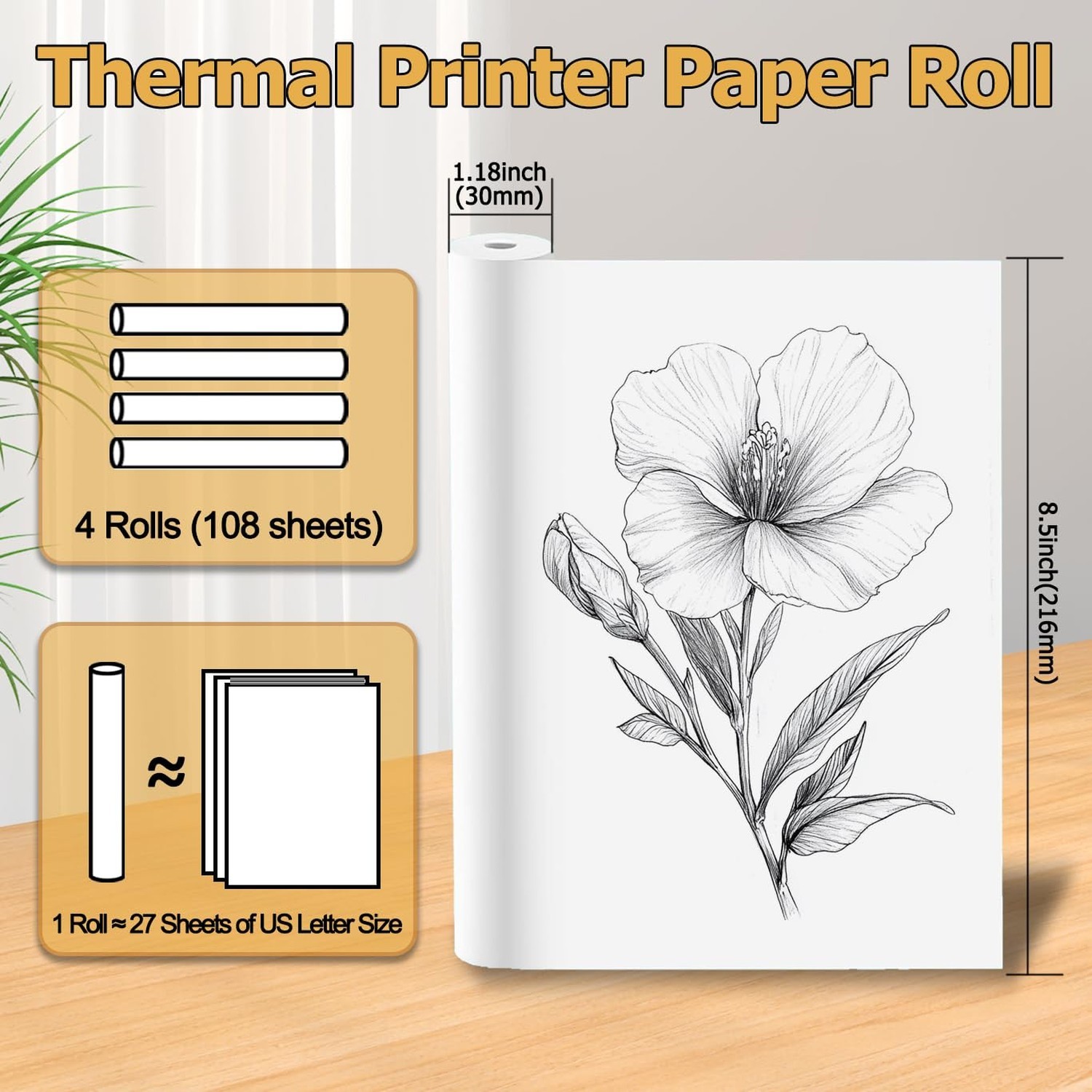 4 Rolls 8.5×11″ A4 Thermal Printer Paper for M08F M832 M834 Portable Printers