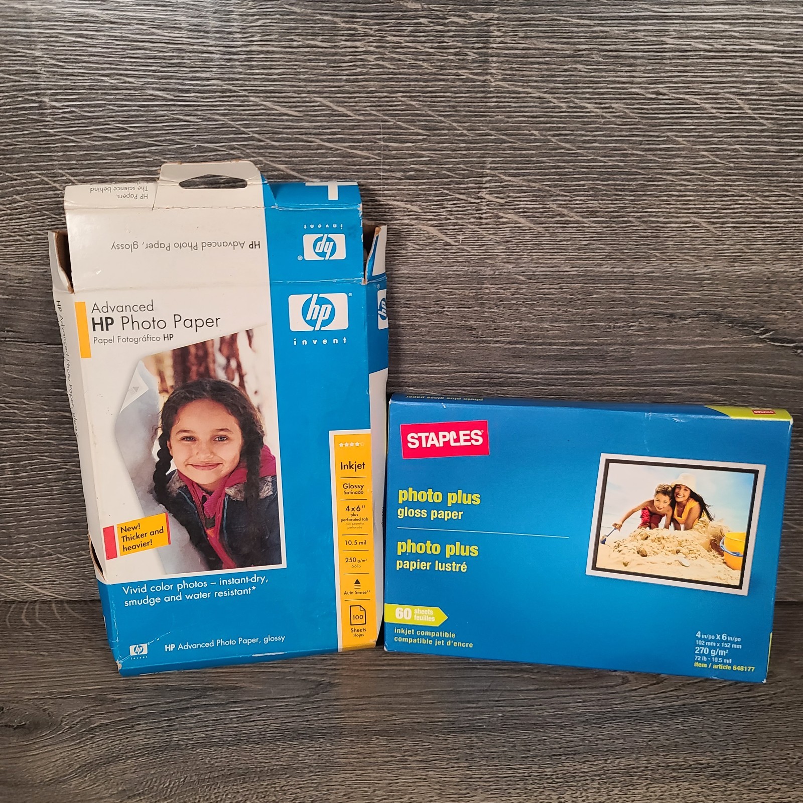 Lot of 2 Inkjet Photo Paper 4×6 Glossy Paper-1 Sealed Staples and 1 Open HP Box