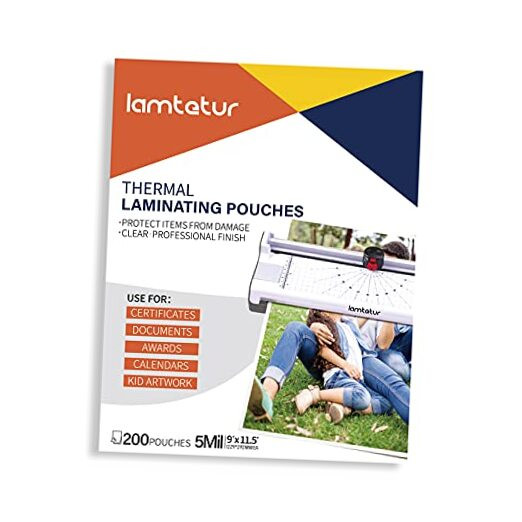 Thermal Laminating Pouches 9″x11.5″ Inches, 5mil 200Pack Laminate Films, Clear