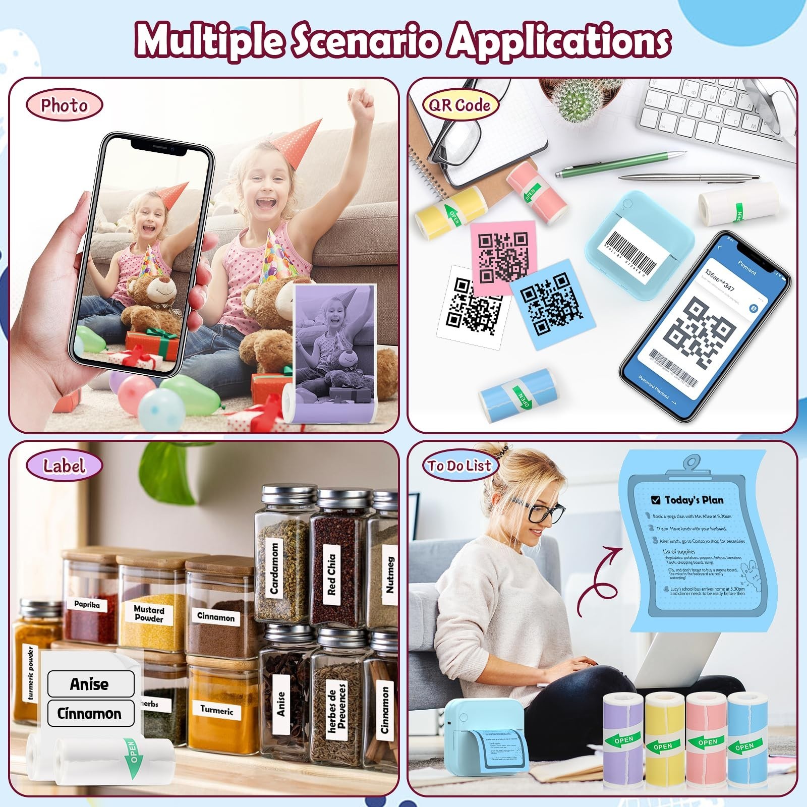 20 Rolls Mini Thermal Sticker Paper 57x25mm Inkless Self-Adhesive for Bluetooth