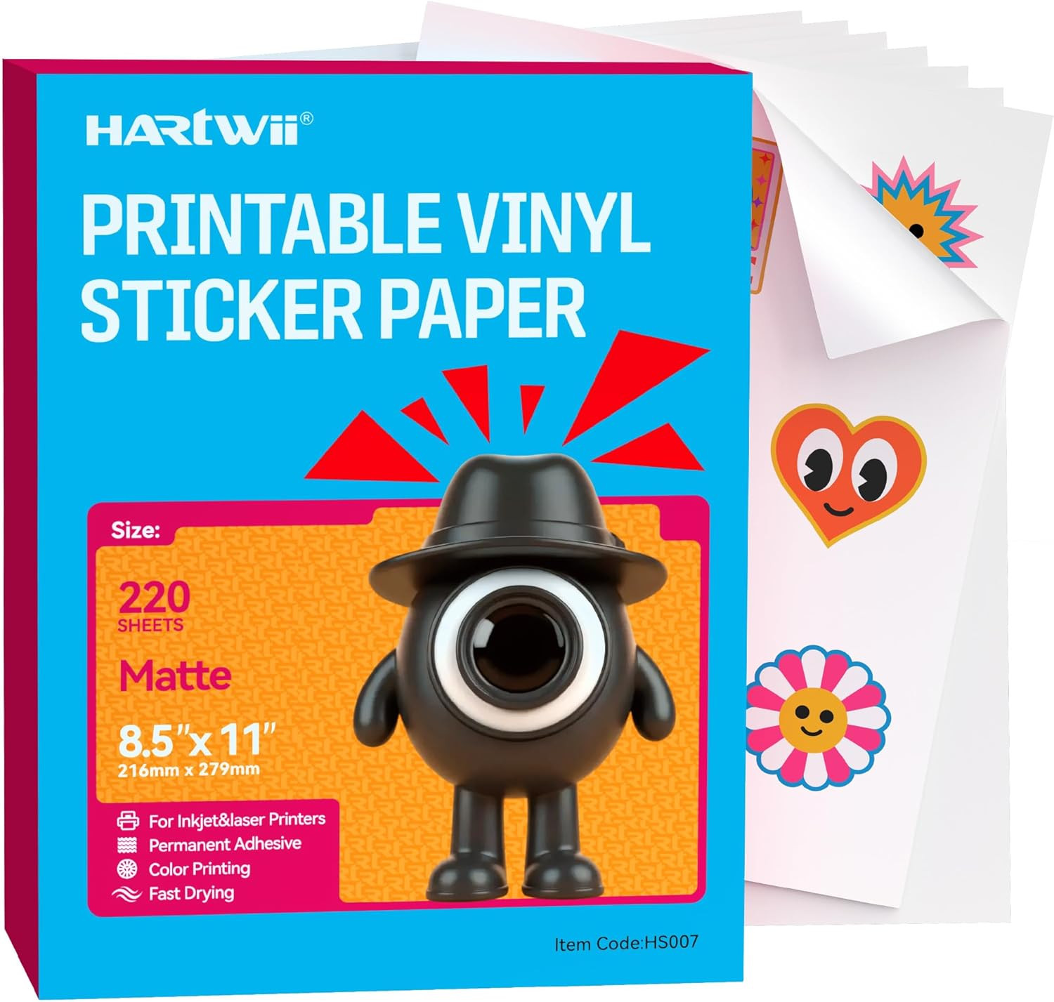 220 Sheets Printable Vinyl Sticker Paper,Matte White Waterproof Sticker Paper 8.