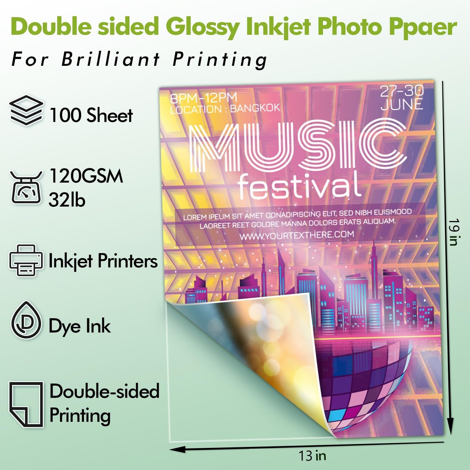 Koala Double Side Thin Glossy Photo Paper 13×19 Inch 120gsm 100 Sheets 32lb