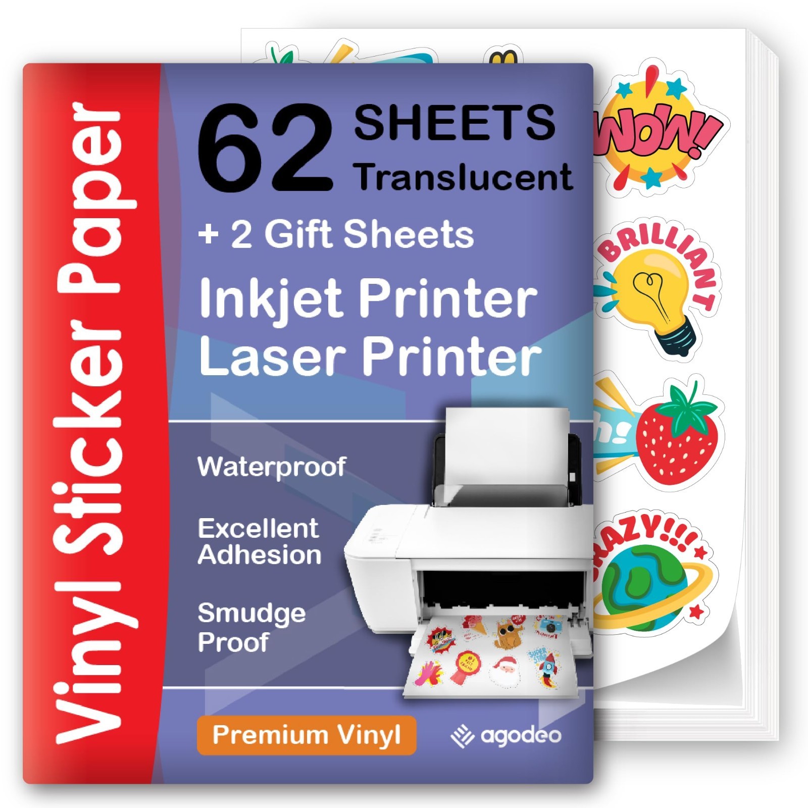 Translucent Semi-Clear Sticker Paper 62 Sheets – Waterproof, Quick-Dry, 8.5×11