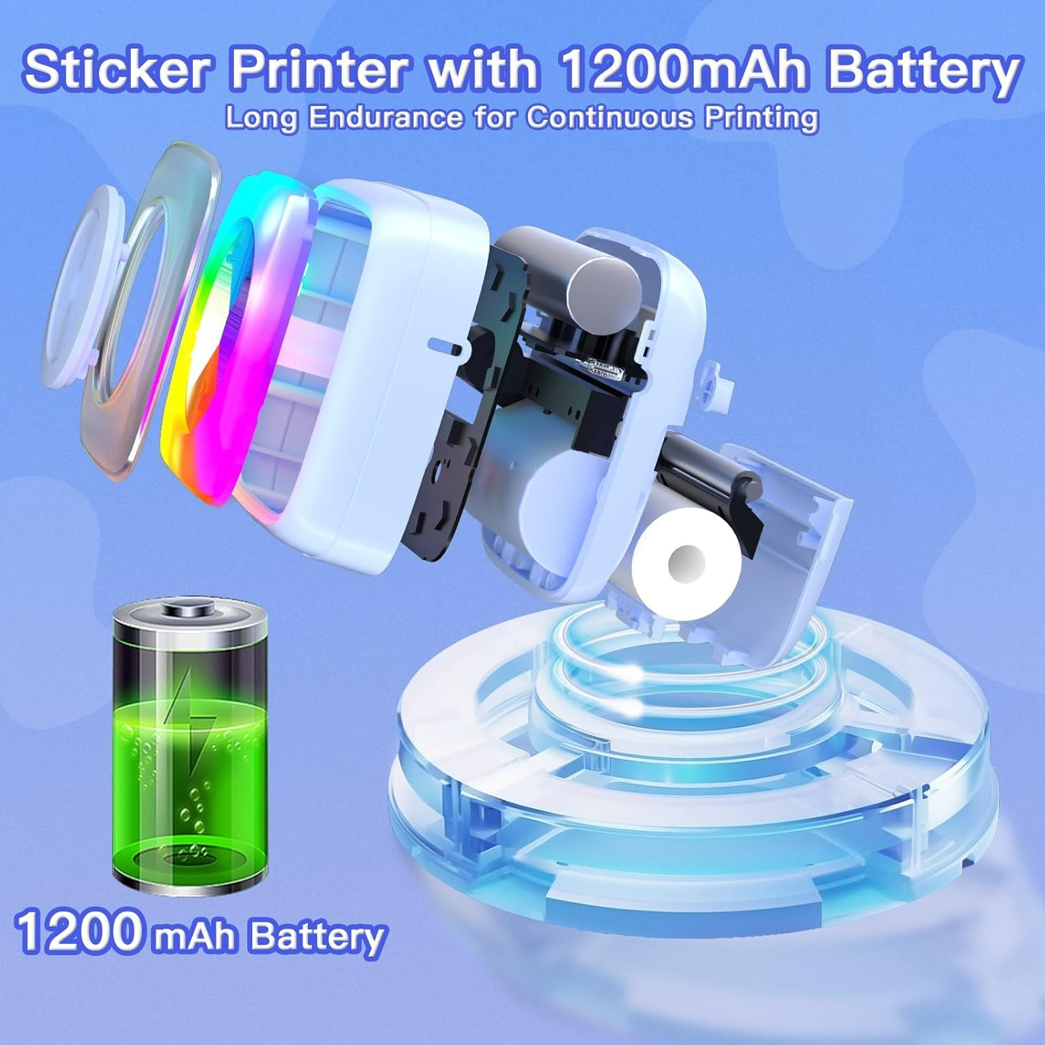 Lebt Sticker Printer Print Pod with 6 Rolls Sticker Paper, Seven Color Lighting