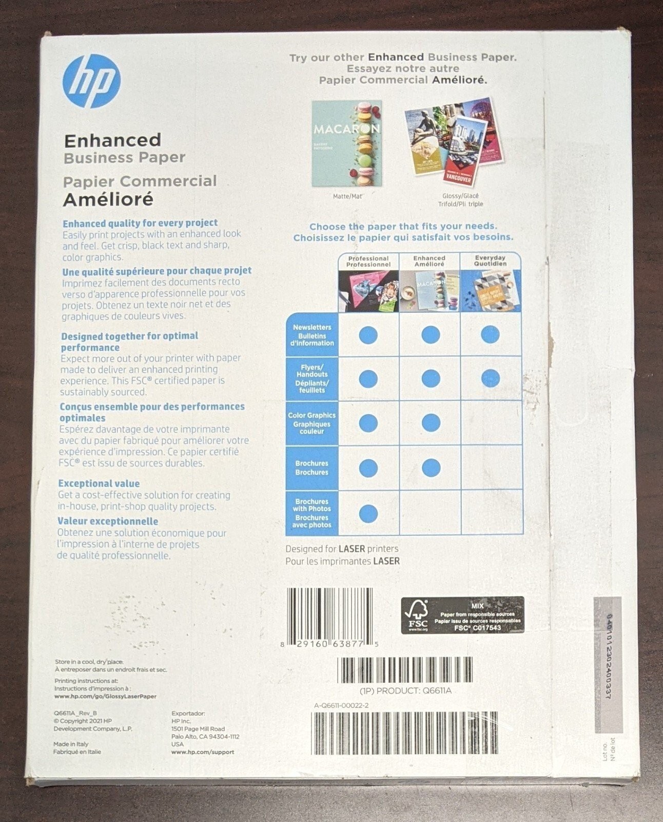 HP Color Laser Glossy Brochure Paper 97 Bright 40lb 8.5×11 White 150/Pack Q6611A