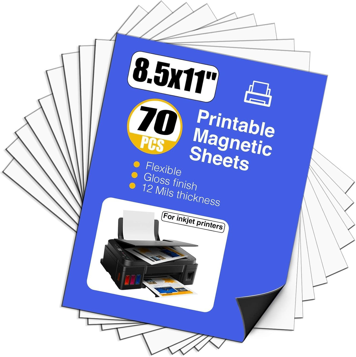 Glossy Magnetic Sheets – 70 Pack for DIY Fridge Magnets & Crafts, 8.5″ x 11