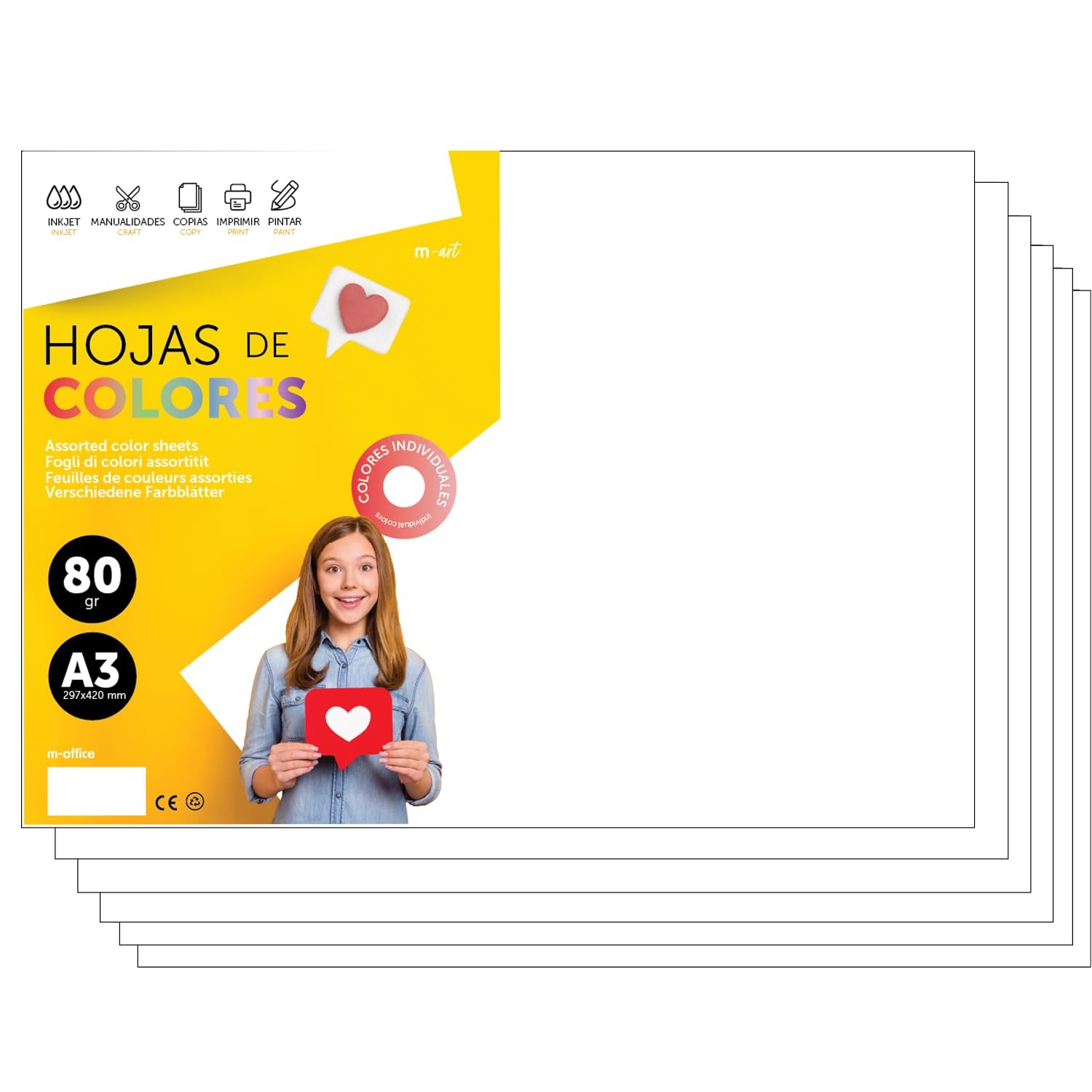 Colourful Paper A3 80g for Printers & Crafts, Coloured Sheets for Kids, Creat…