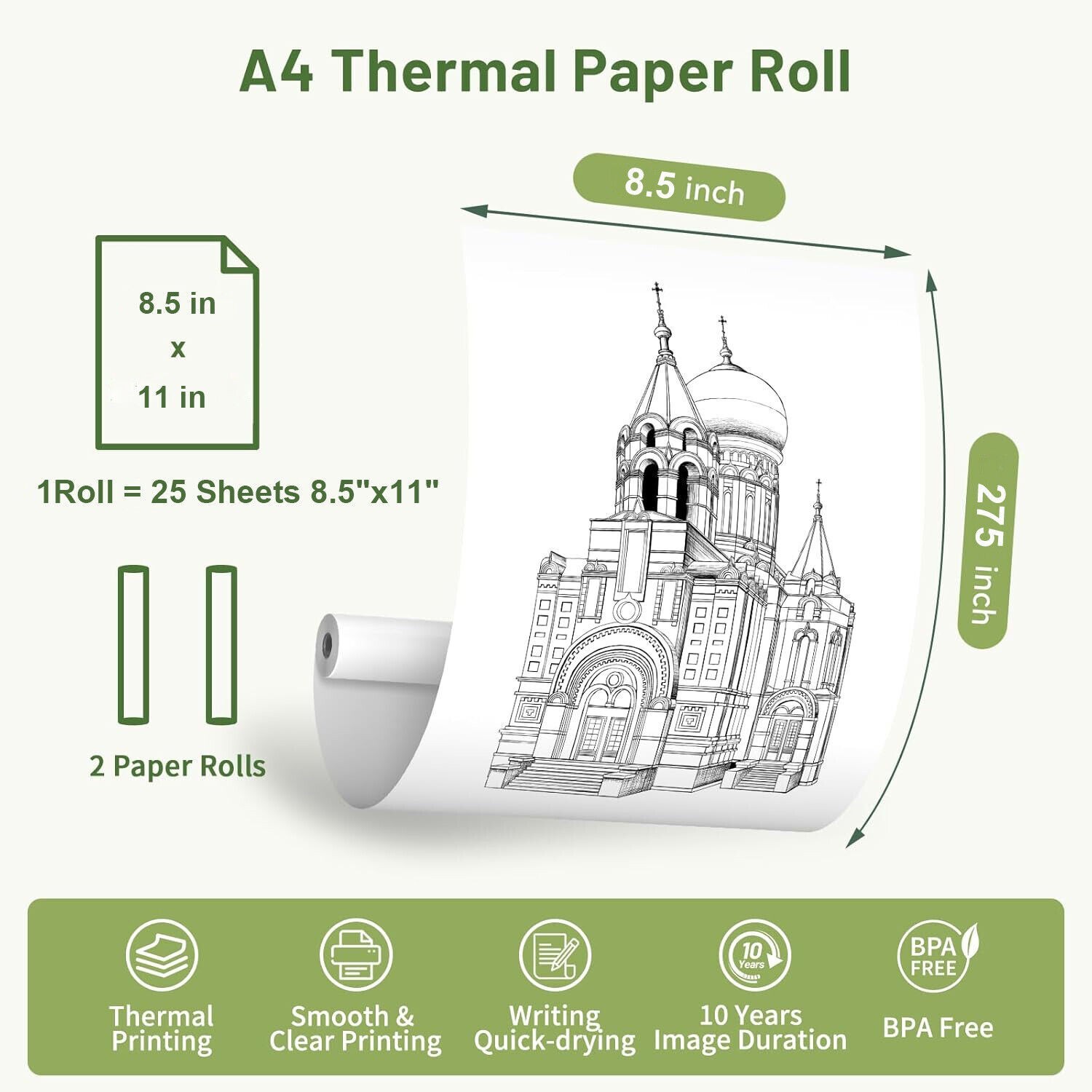 2-28Rolls lot Thermal Paper 8.5″x11″ US Letter Thermal Paper Rolls for M08F M832