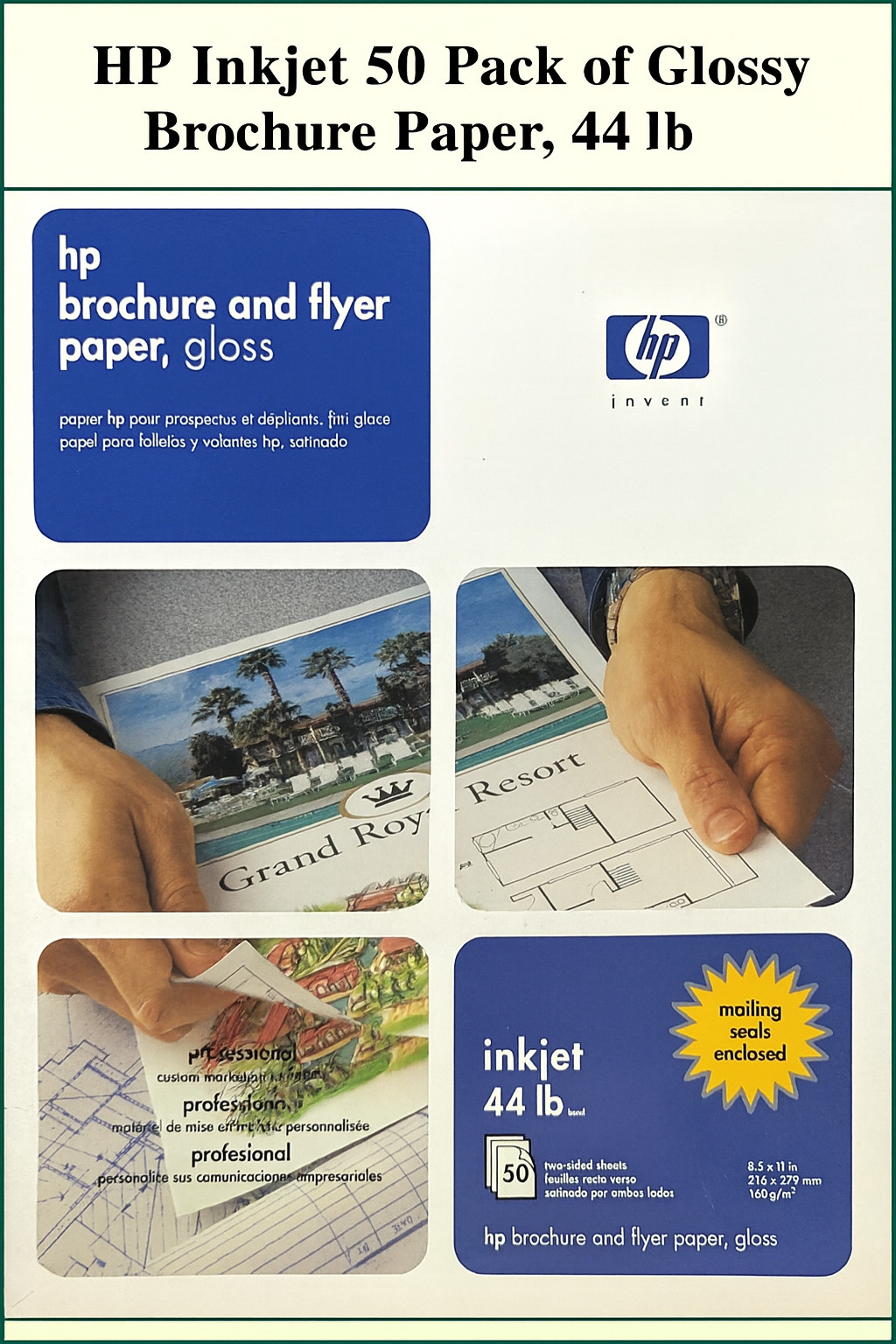 HP Inkjet Glossy Brochure Paper – 50 Sheet Pack, 44 lb – Complete but open pack
