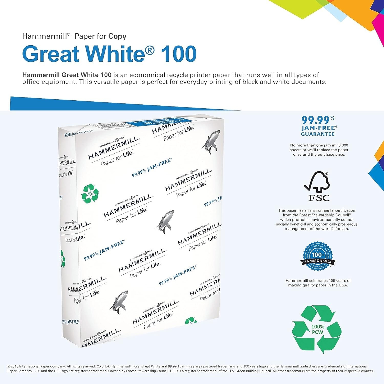 Eco-Friendly 100% Recycled Copy Paper – Great White, 500 Sheets, Jam-Free Design