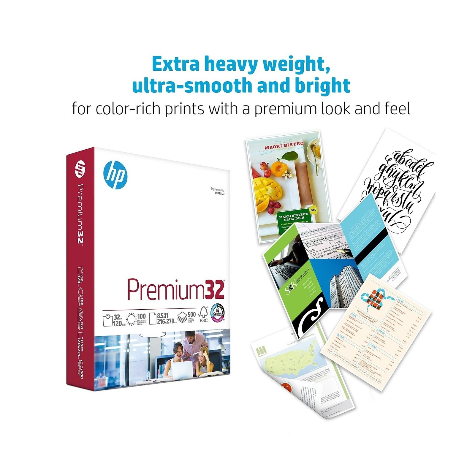 HP Paper Printer | 8.5 x 11 Paper | Premium 32 lb | 1 Ream – 500 Sheets | 100…