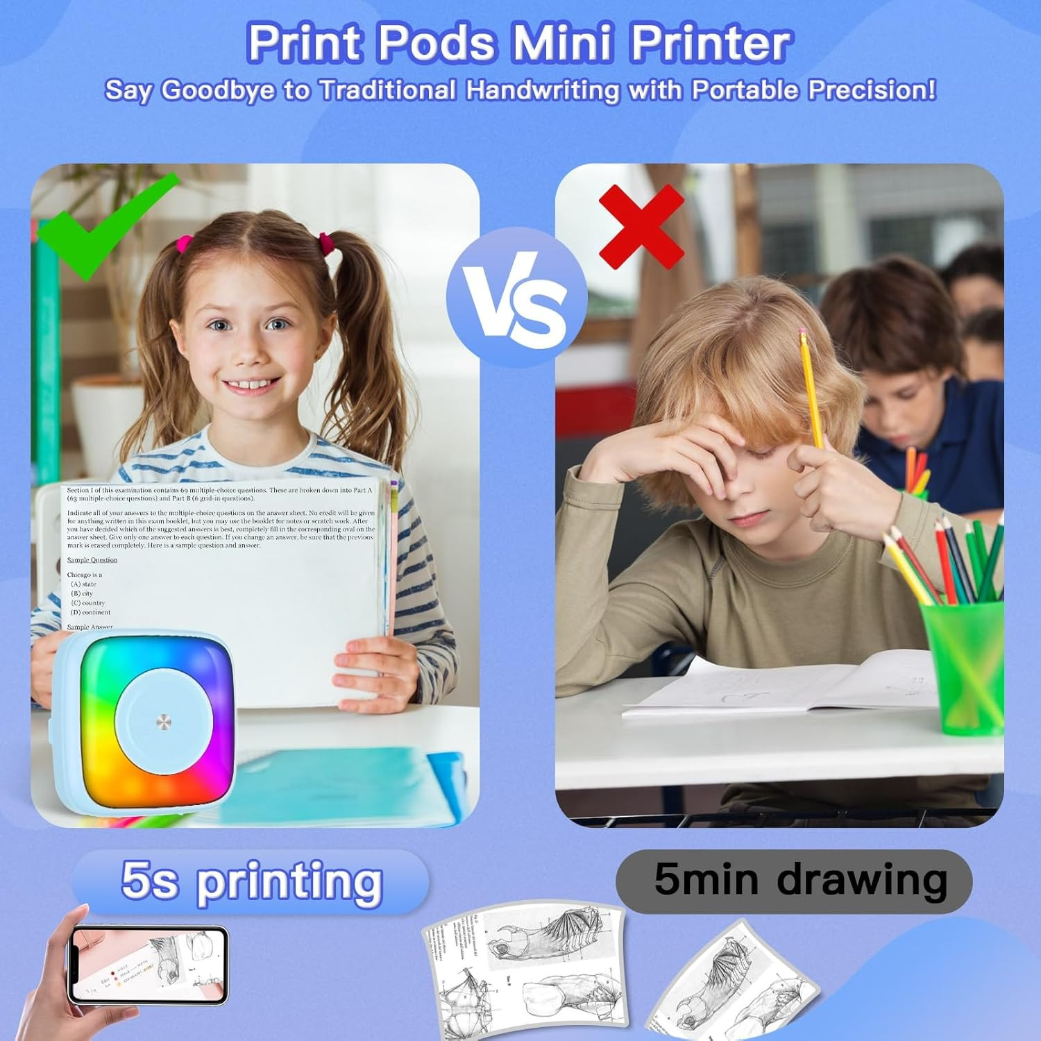 Lebt Sticker Printer Print Pod with 6 Rolls Sticker Paper, Seven Color Lighting