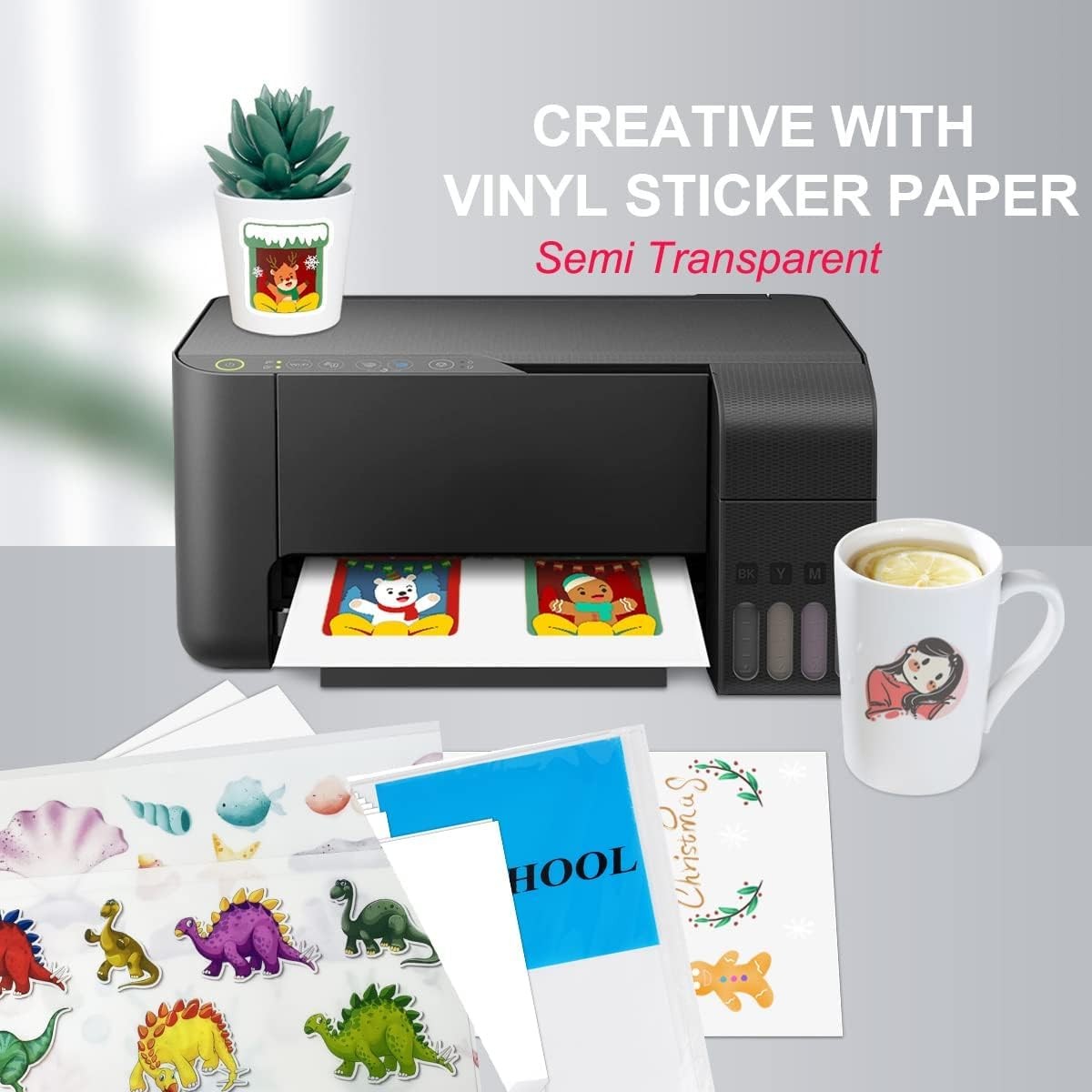 Semi Clear Printable Vinyl Sticker Paper for Inkjet Printers Transparent…