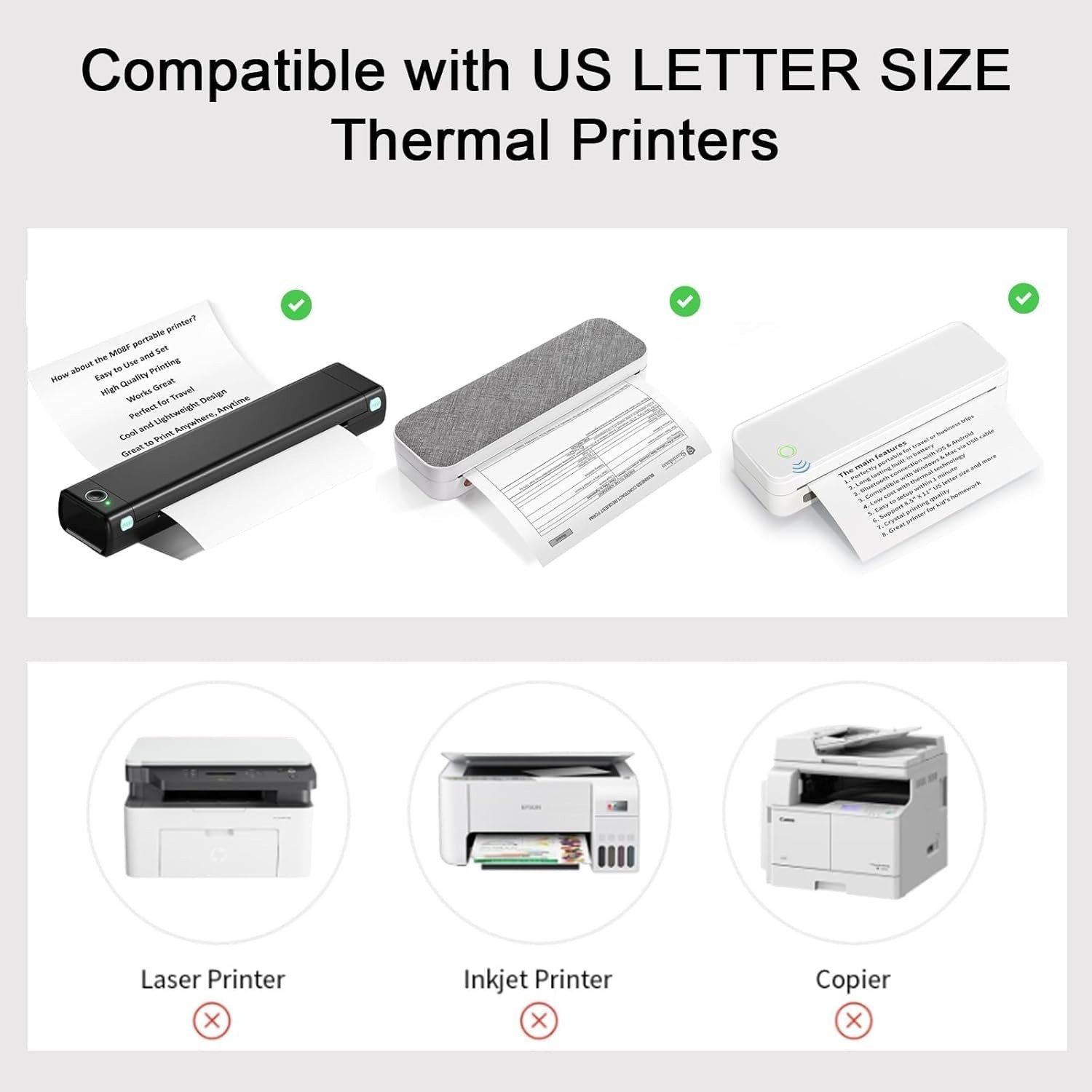 Thermal Printer Paper 8.5 x 11 Inch, 100 Sheets US Letter Size Thermal Paper,