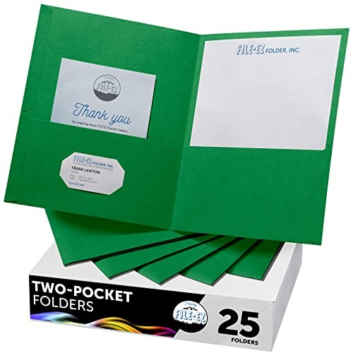 Two-Pocket Folders, 25-Pack, Textured Paper, Letter Size (EZ 25 Folders Green