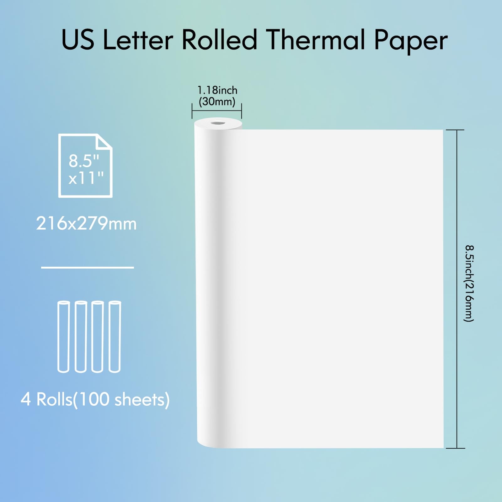 JADENS US Letter Size Quick-Dry Thermal Printer Paper 4 Rolls, Quick-dry