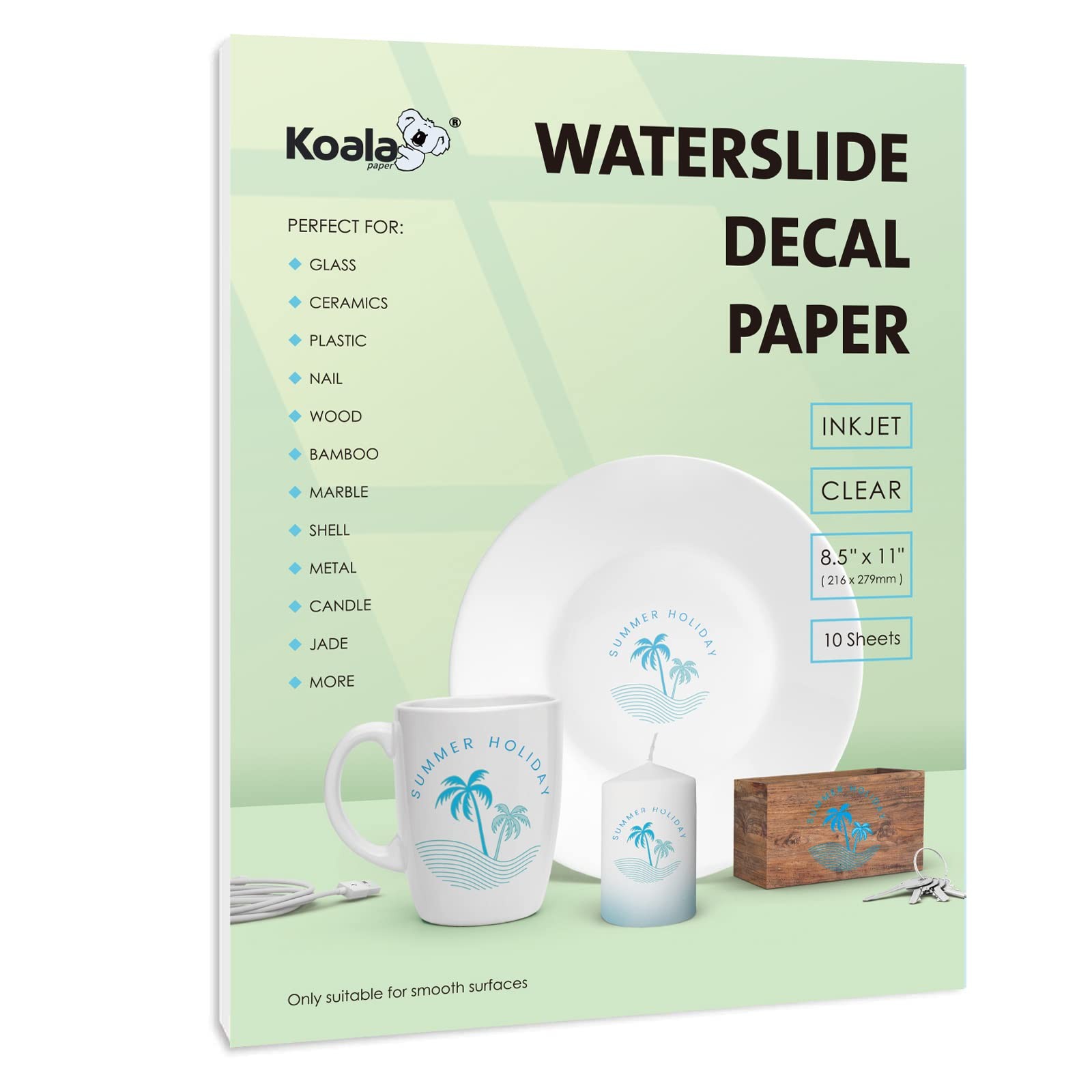 Koala Waterslide Decal Paper INKJET CLEAR, 10 Sheets 8.5×11 Inch Water Slide …