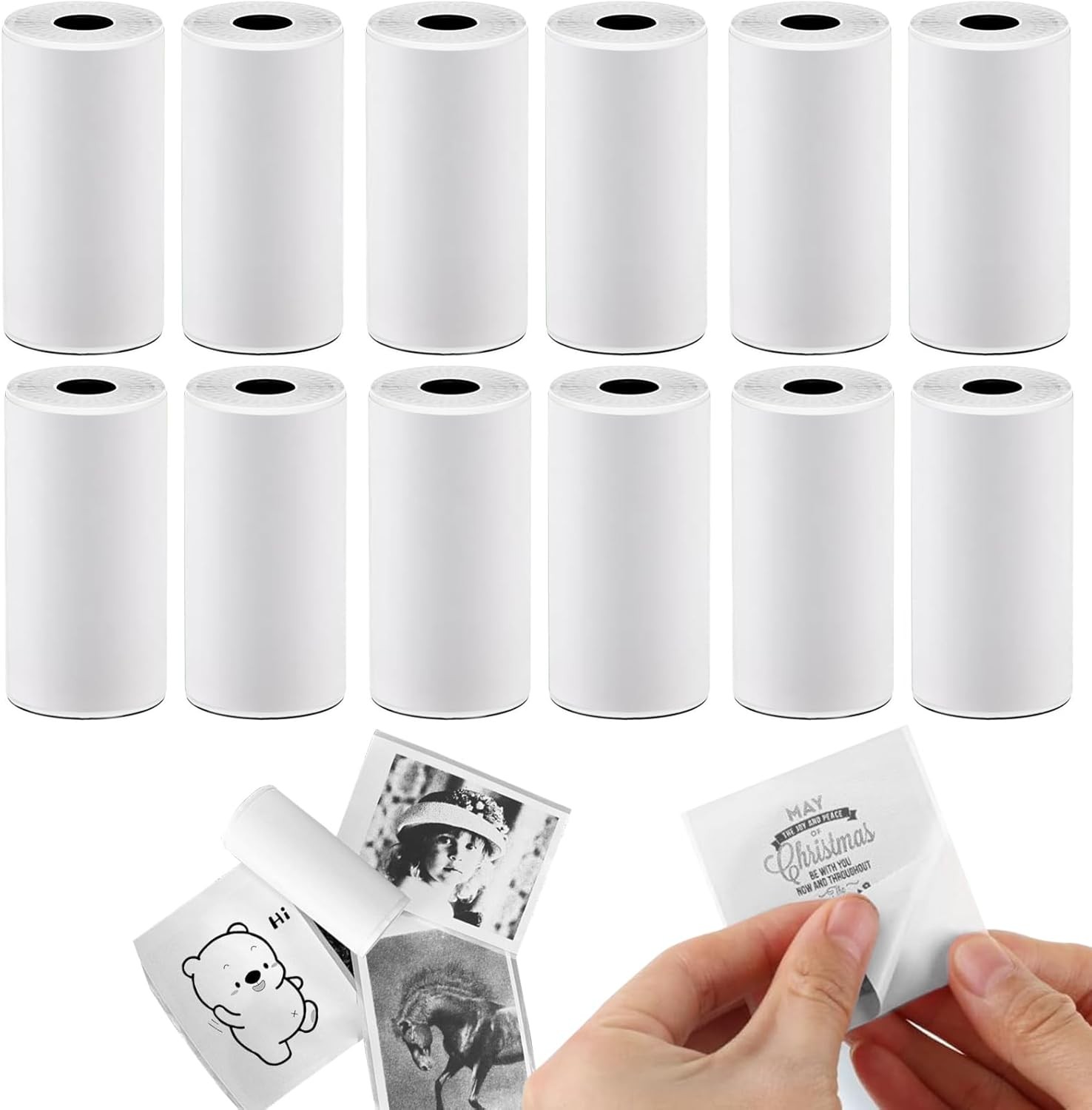 12 Rolls 53mmx3.75m White Thermal Printer Paper, Mini Self-adhesive