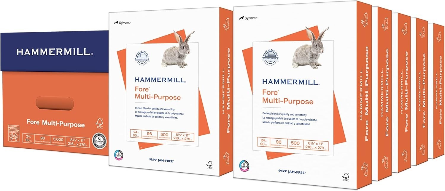 Fore Multipurpose 24 lb Copy Paper – 5,000 Sheets, 8.5×11, 96 Bright Quality