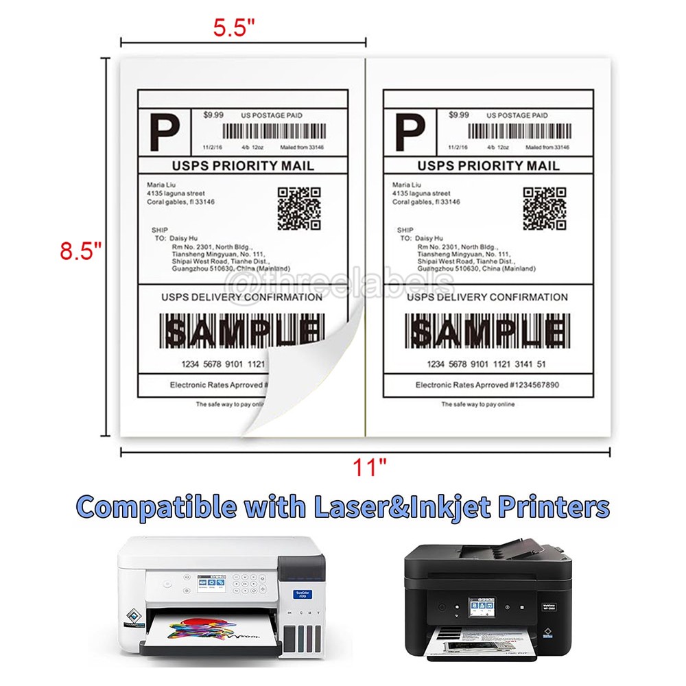 100-1000 Premium 8.5×5.5 Shipping Labels Half Sheet Self Adhesive 2 Per Sheet US