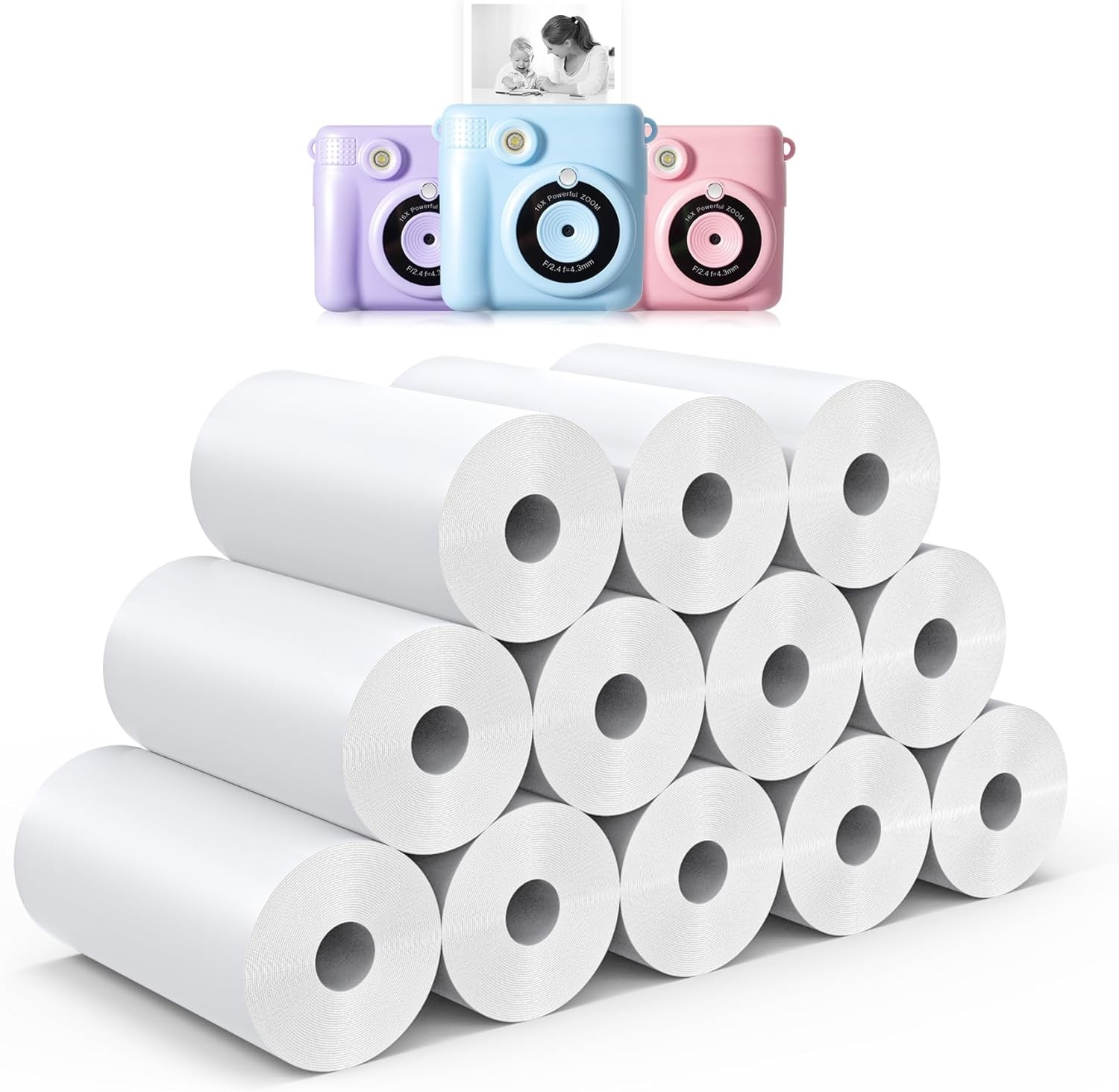 Kids Camera Thermal Print Paper 12 Rolls White