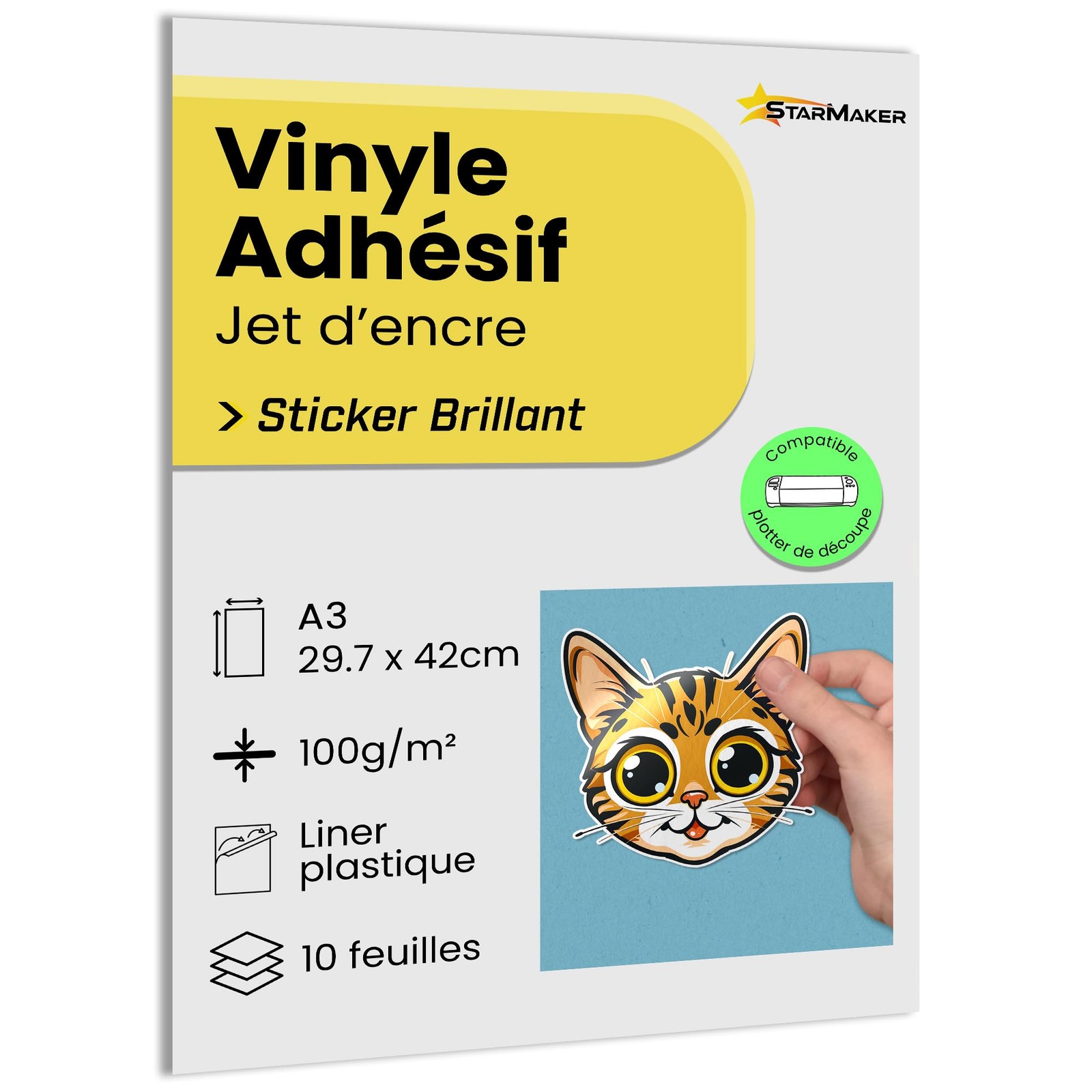 10 Sheets A3 Glossy Vinyl Sticker Sheet with Plastic Liner Printable S…
