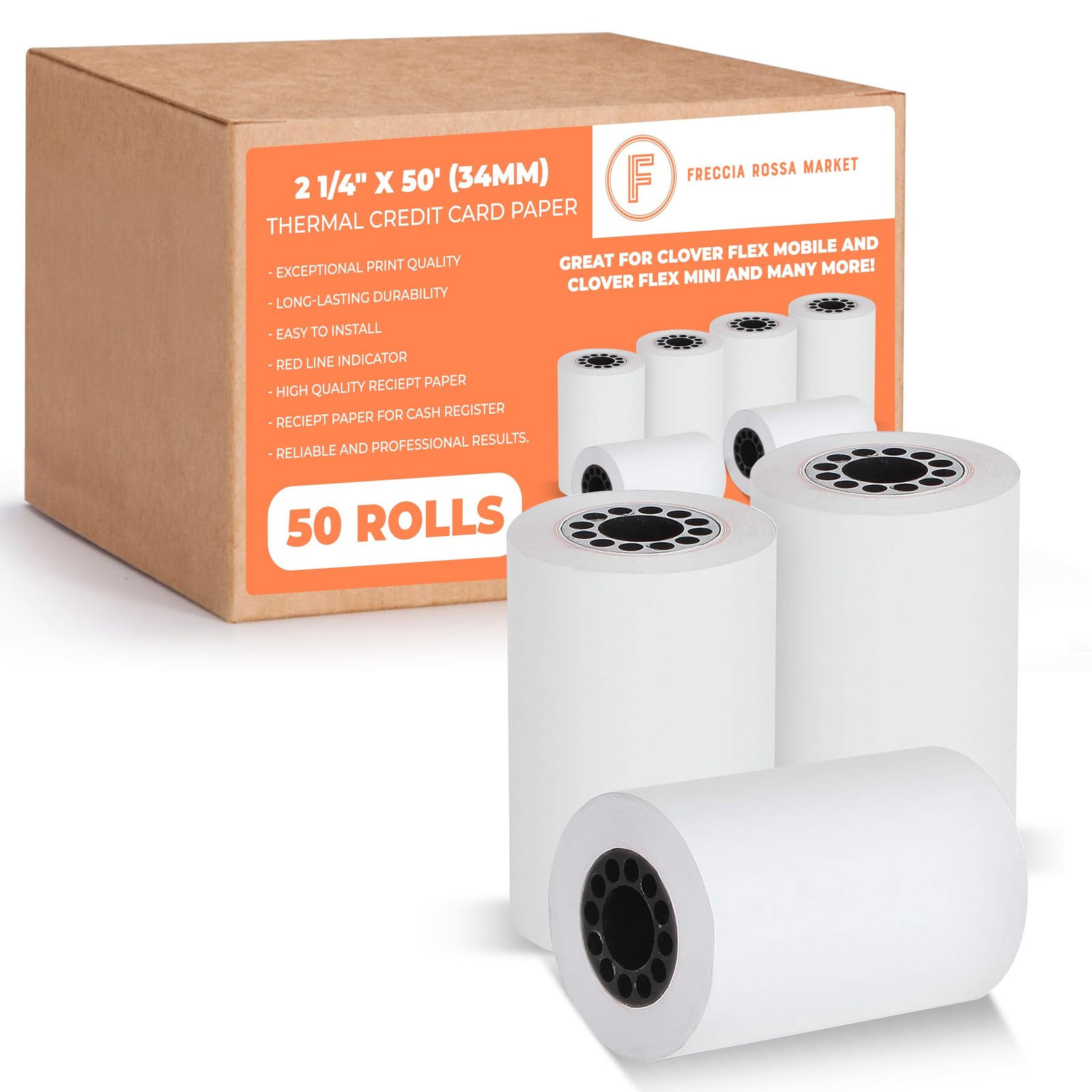 Thermal Credit Card Paper Rolls Printer Receipts 2 2 1/4″ x 50′, White