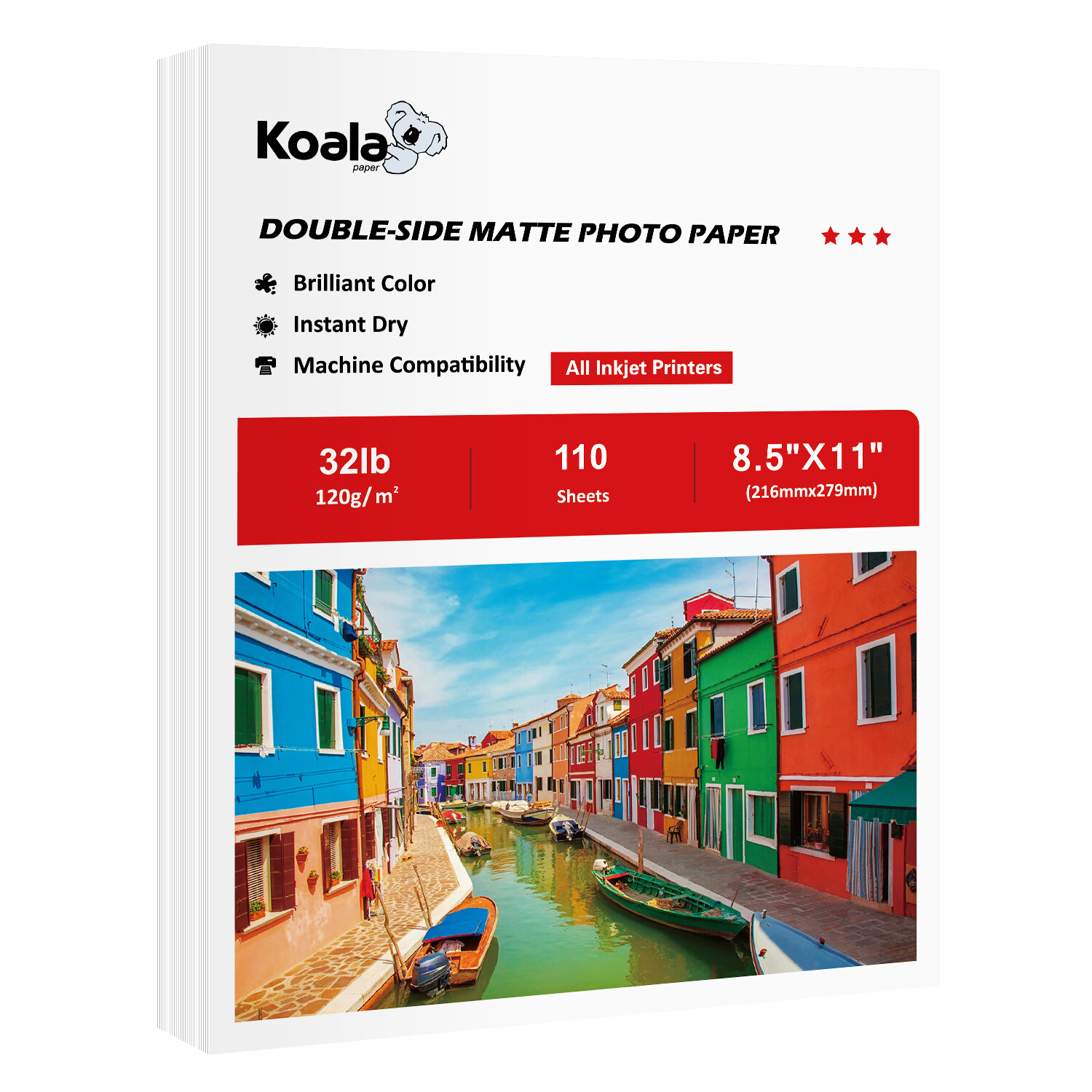 Koala Photo Paper 8.5×11 Double Sided Matte 32lb for Inkjet Printers HP Flyers