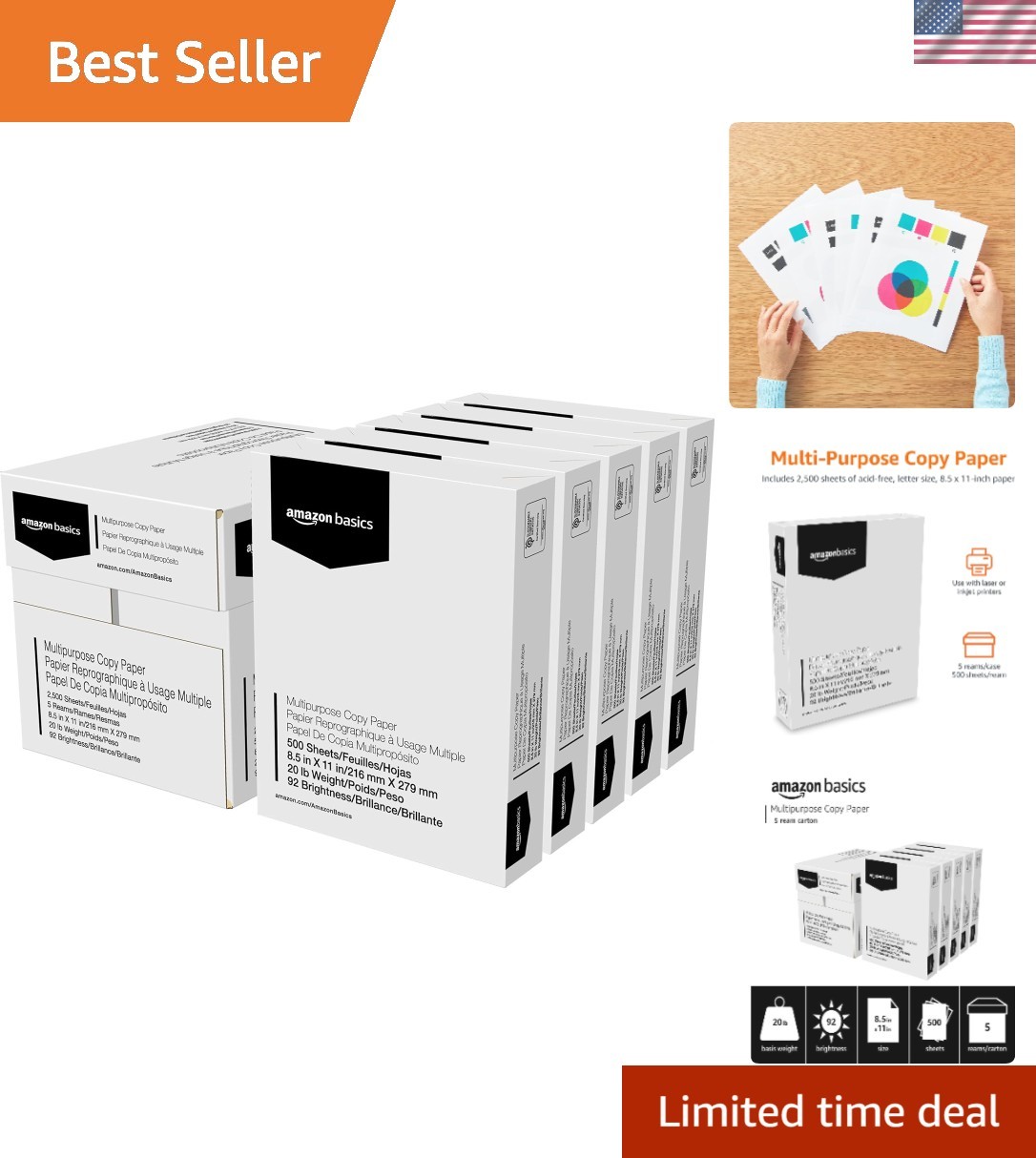 Professional Quality 20 lb White Copy Paper, 8.5 x 11, 2500 Sheets – Fast Drying