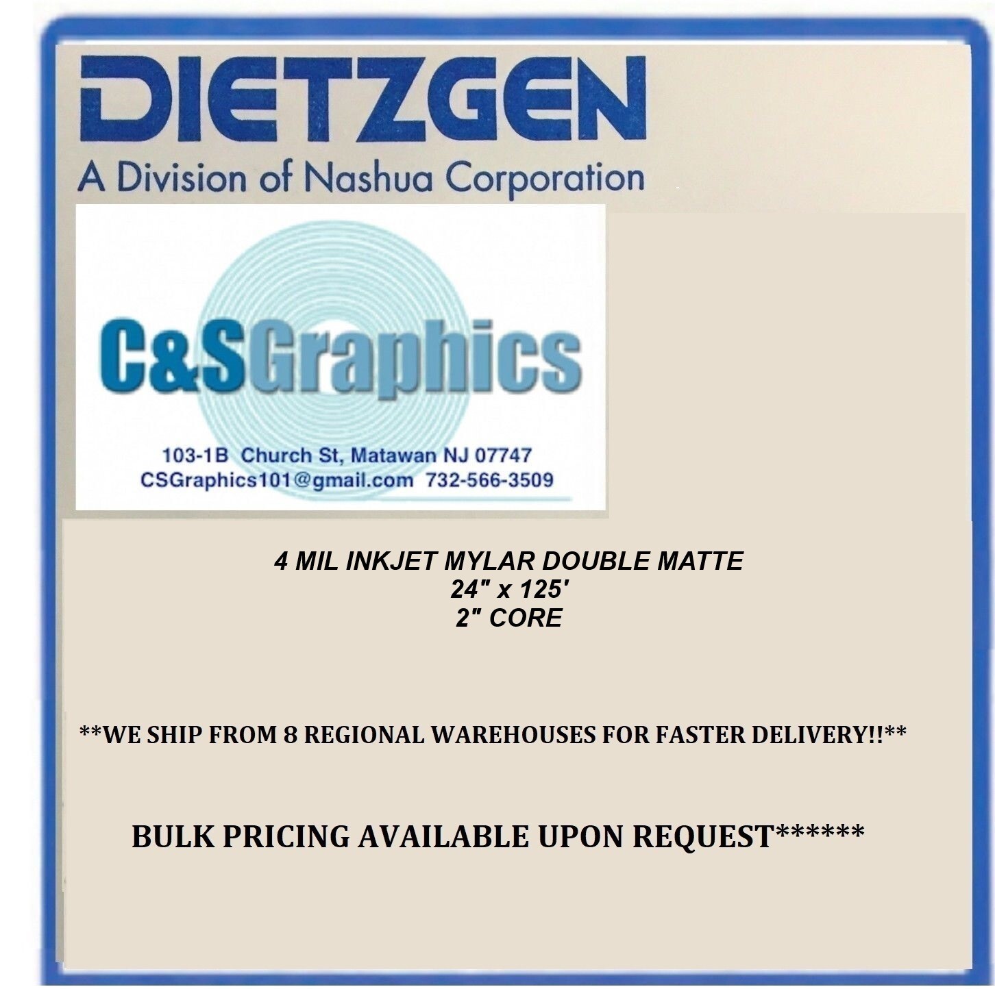 4 Mil Inkjet Mylar Film Double Matte 24″ x 125′ 2″ Core 1 Roll HP Canon Epson