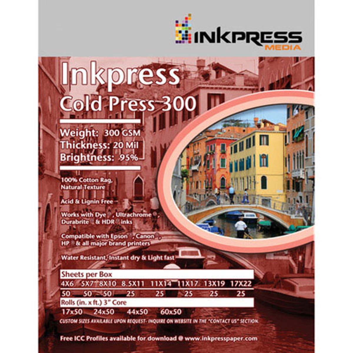 Inkpress Cold Press 300 Photo Paper, 20 Mil, 300 GSM, 13×19″, 25 Sheets