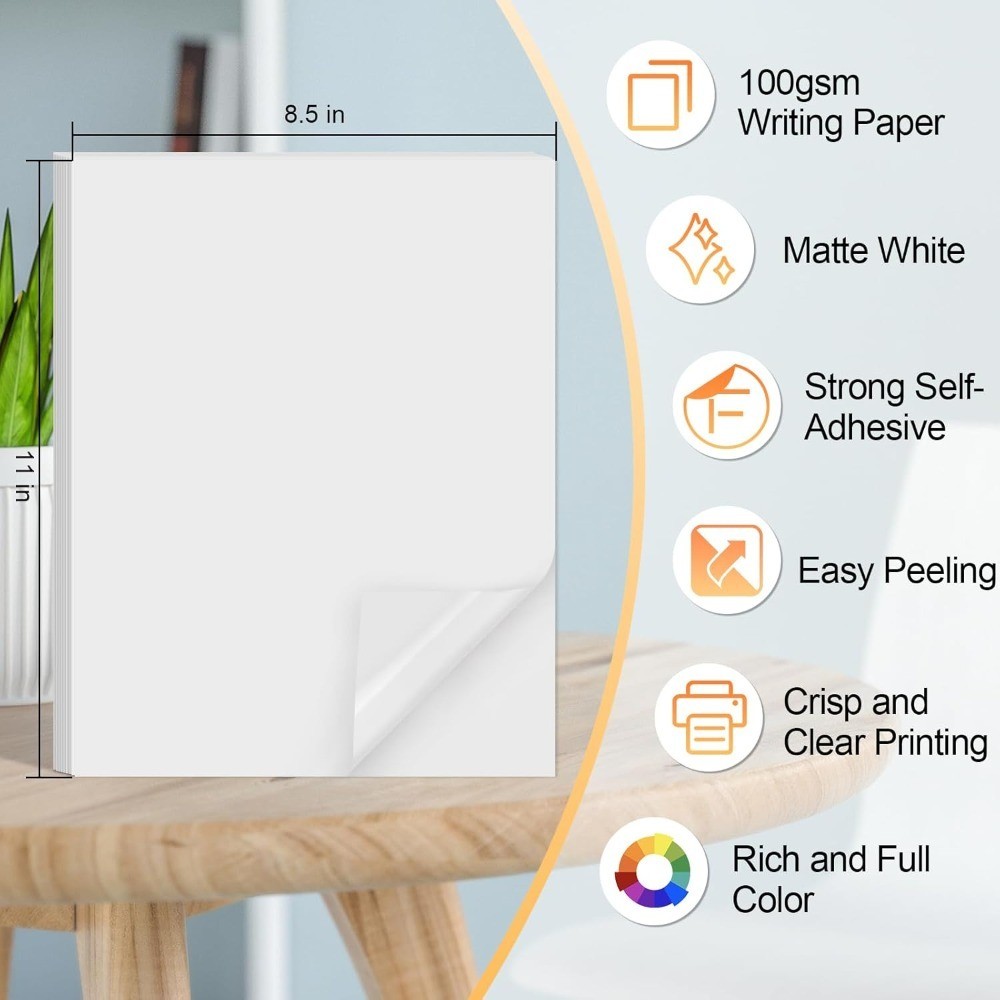 Inkjet Sticker Paper 40 Sheets 8.5×11 Inch Matte Full Sheet Labels Printable for