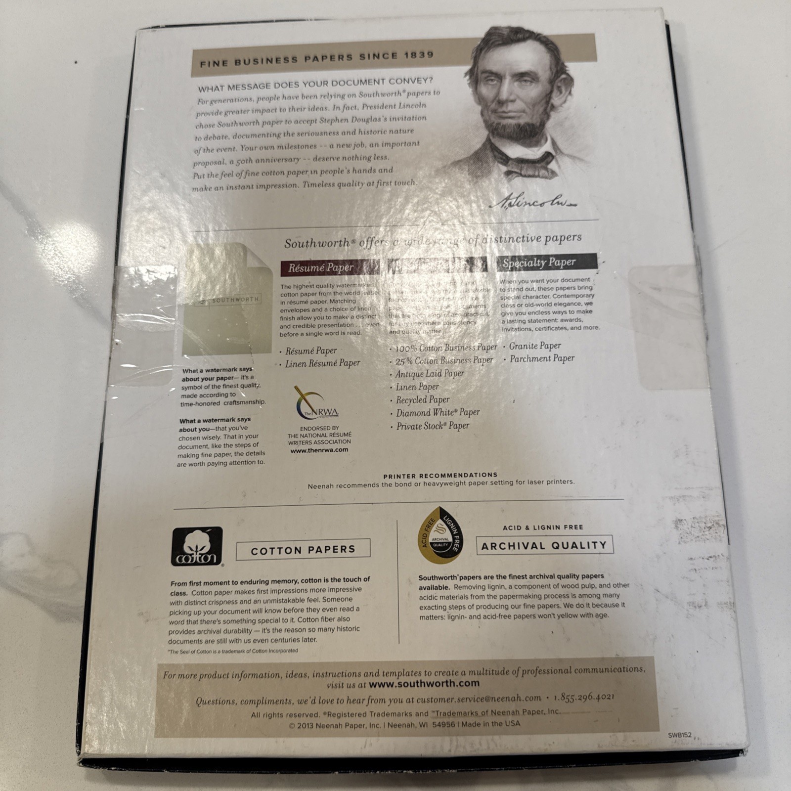 70 Sheets-Southworth Company 24Lb. Ivory Linen Business Paper
