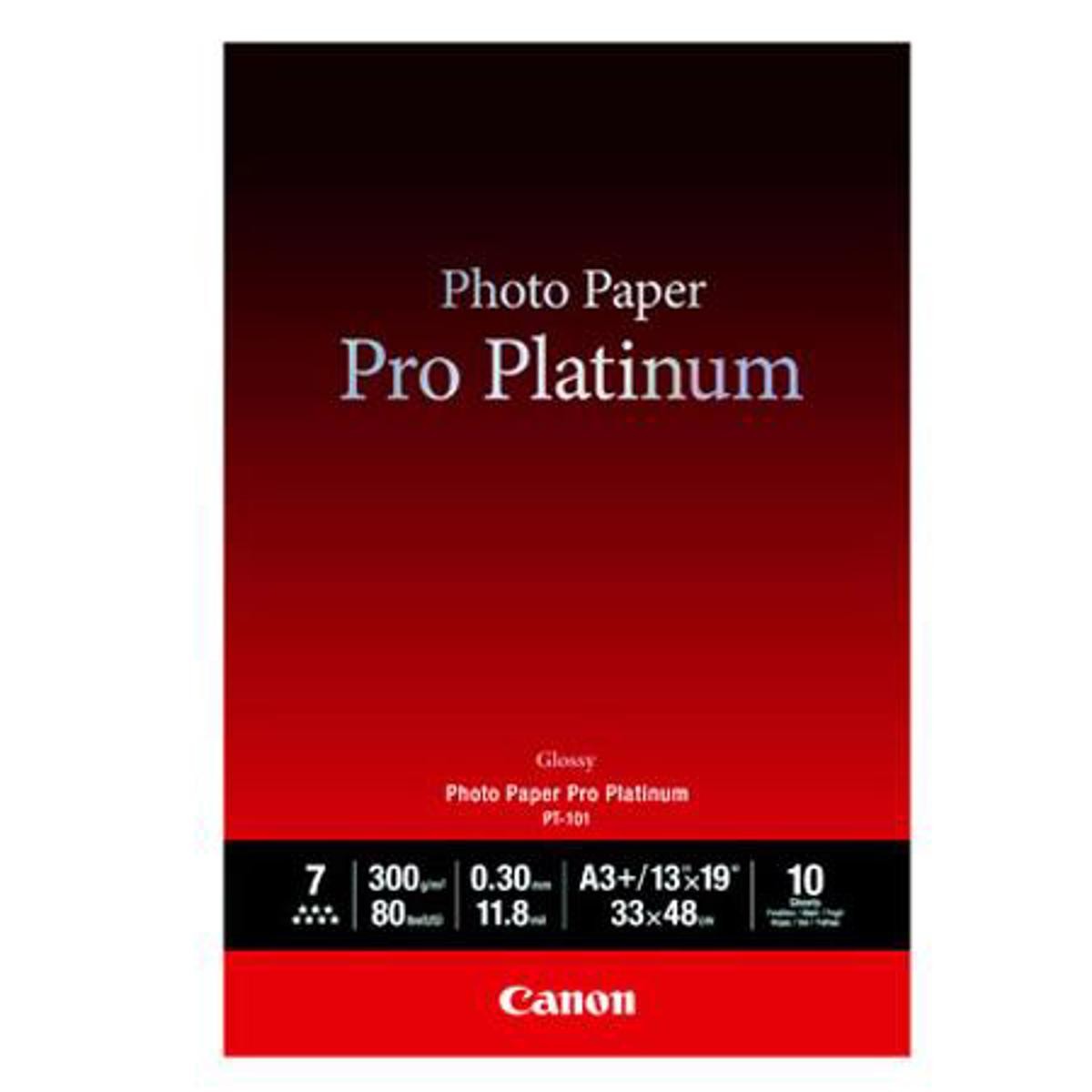 Canon Pro Platinum High Gloss Photo Inkjet Paper, 300gsm, 10.2 mil, 13×19″, 10 S