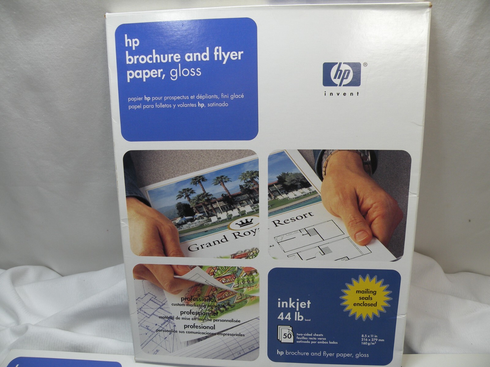 Five HP C6817A, Brochure Flyer Paper 8.5″ x 11″, 44 lb Glossy, 50 sheets Inkjet